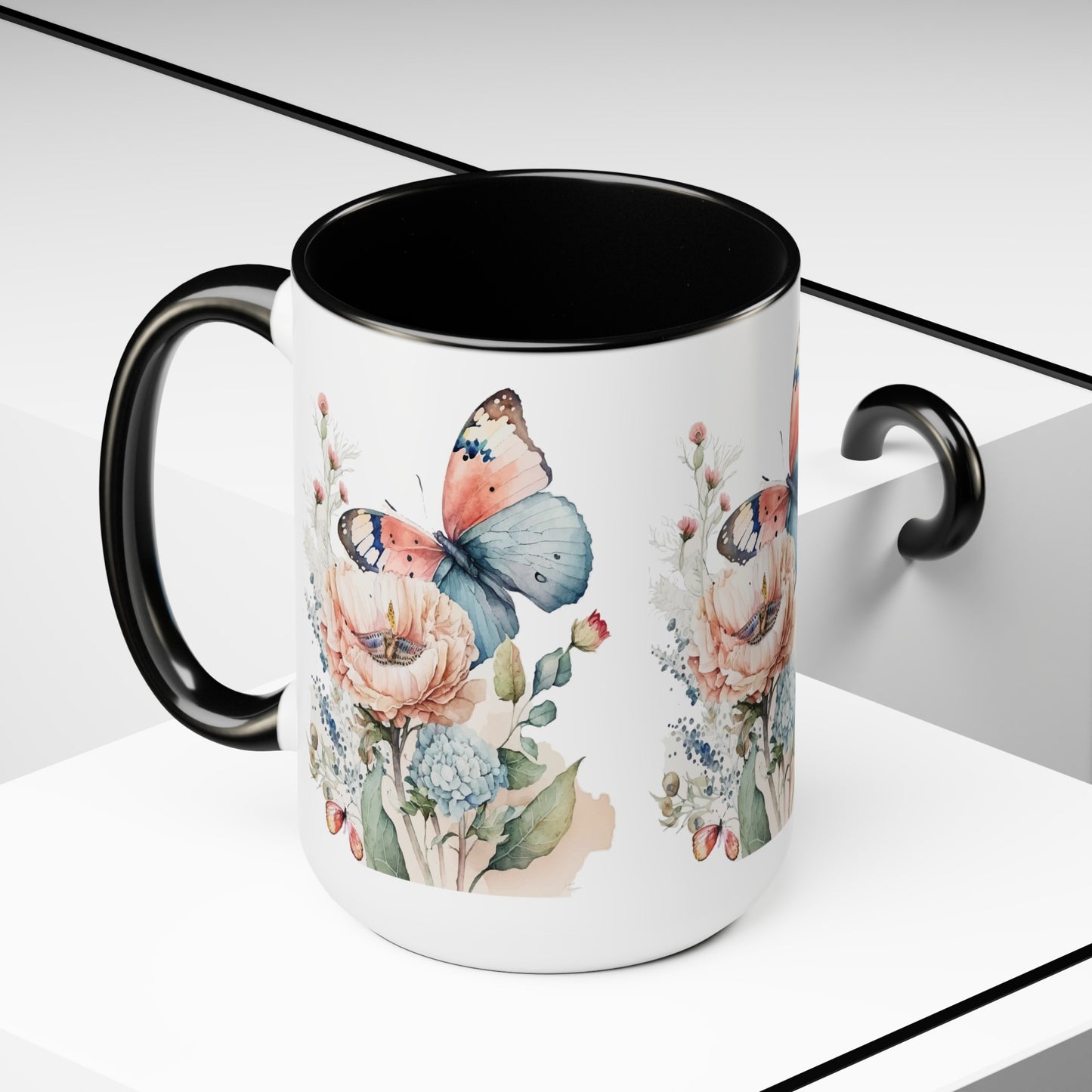 Two-Tone Coffee Mugs with butterfly