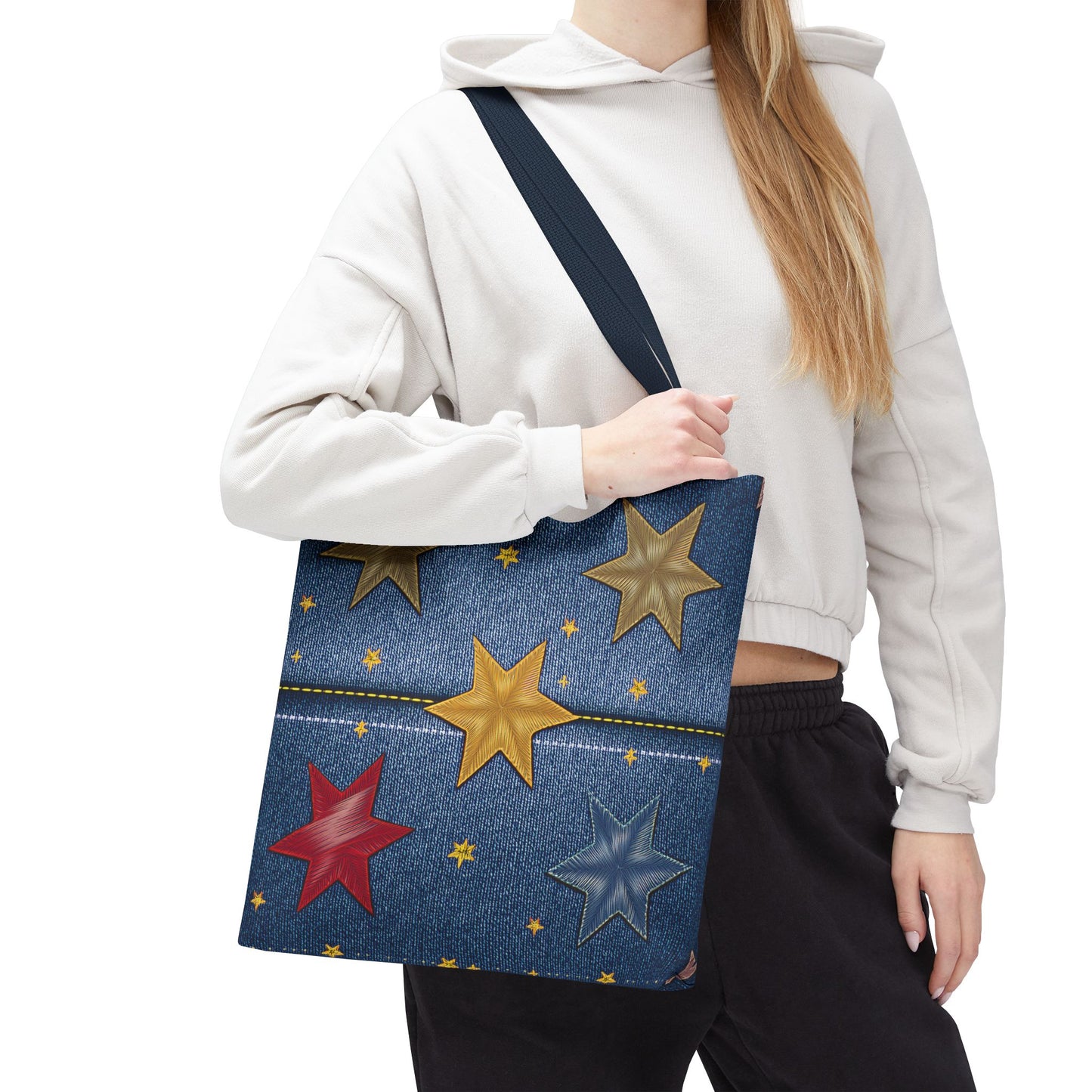 Denim Fabric Imitation Print Unisex Canvas Bag Poly Spun 3 Sizes Tote Bag 181-3