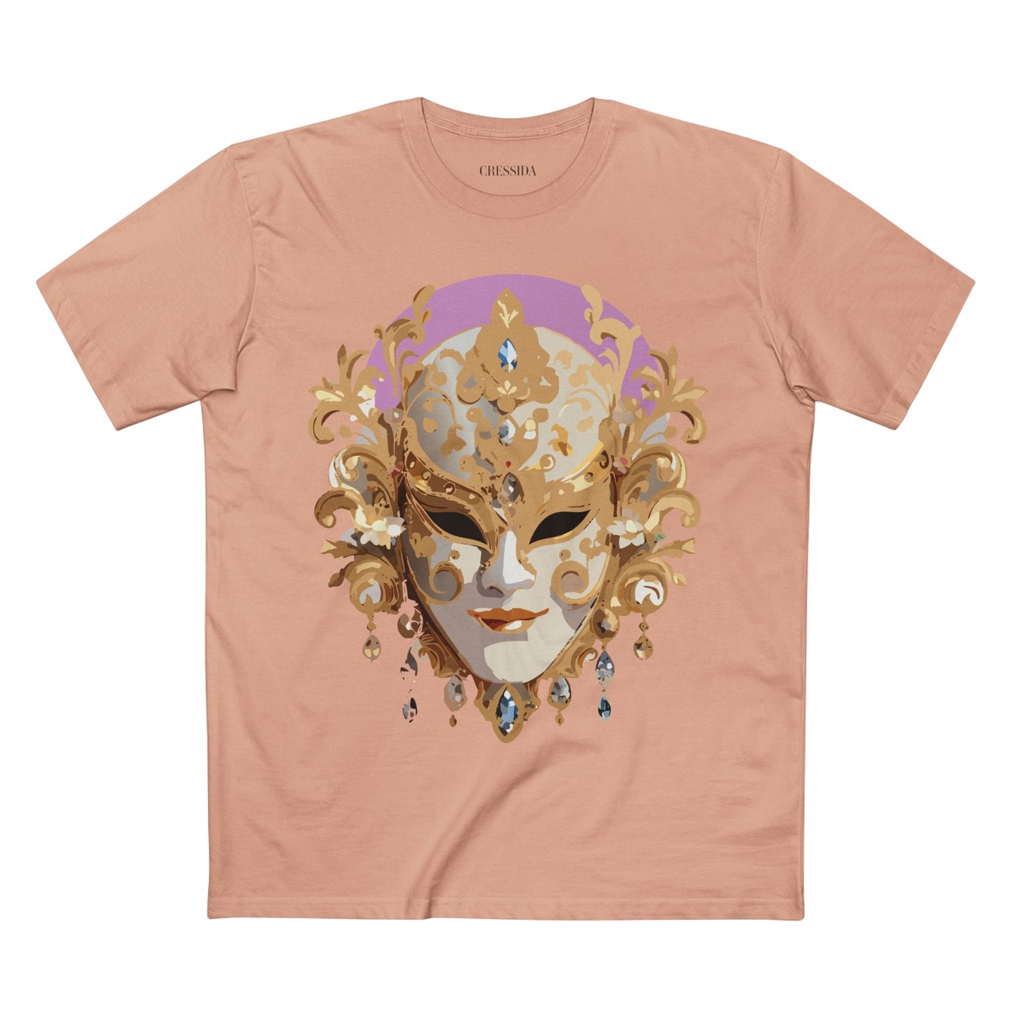 Carnival Mask Graphic T-Shirt Unisex 100 Cotton With Antique Gold Art Design Tee 10