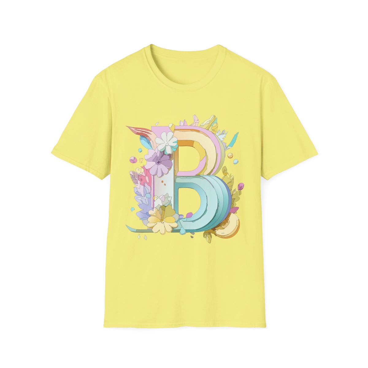 Floral Rainbow Letter B T-Shirt | Pastel Initial Monogram Tee
