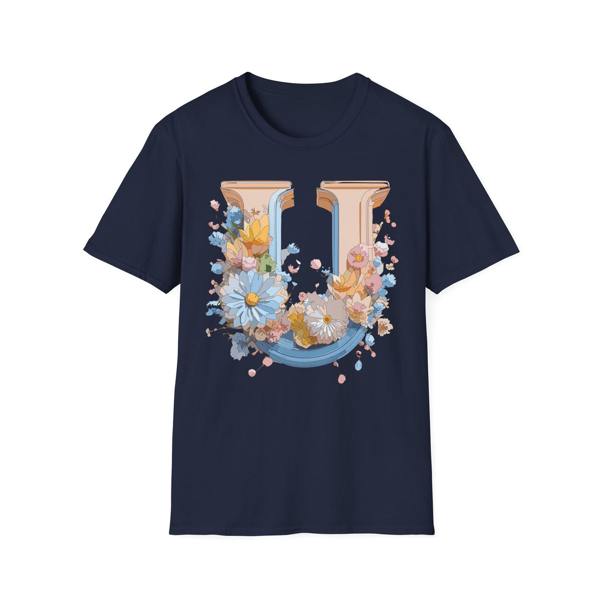 Floral Letter U T-Shirt | Botanical Monogram Initial Tee