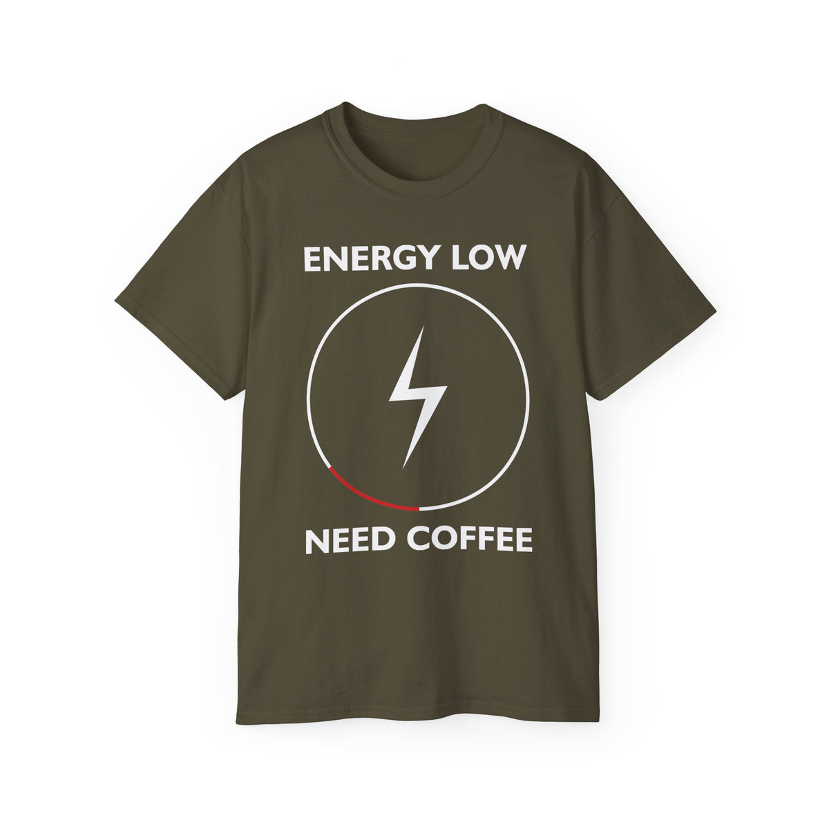 Energy Low Need Coffee T-Shirt | Battery Lightning Design