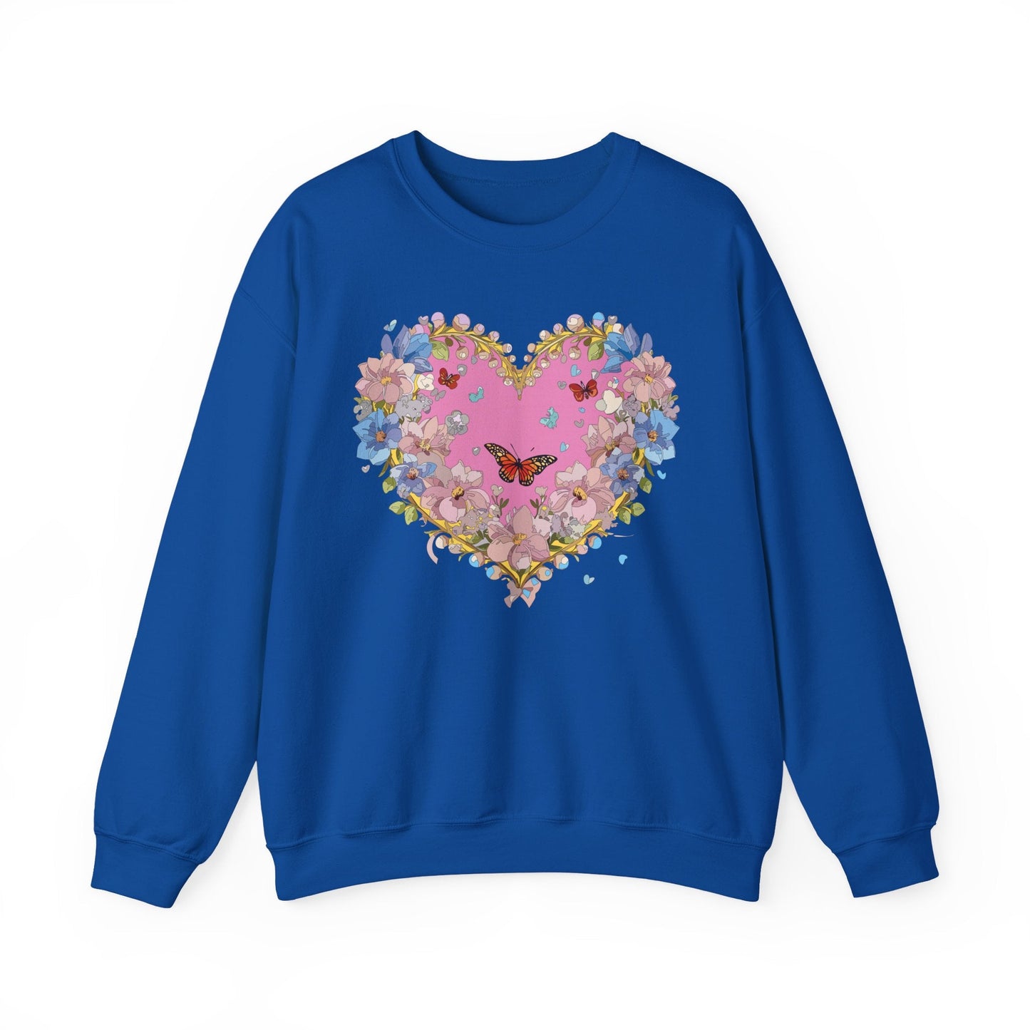 Floral Heart Sweatshirt Unisex Crewneck Gildan 18000 Fifty Fifty Cotton Polyester Valentine's Day