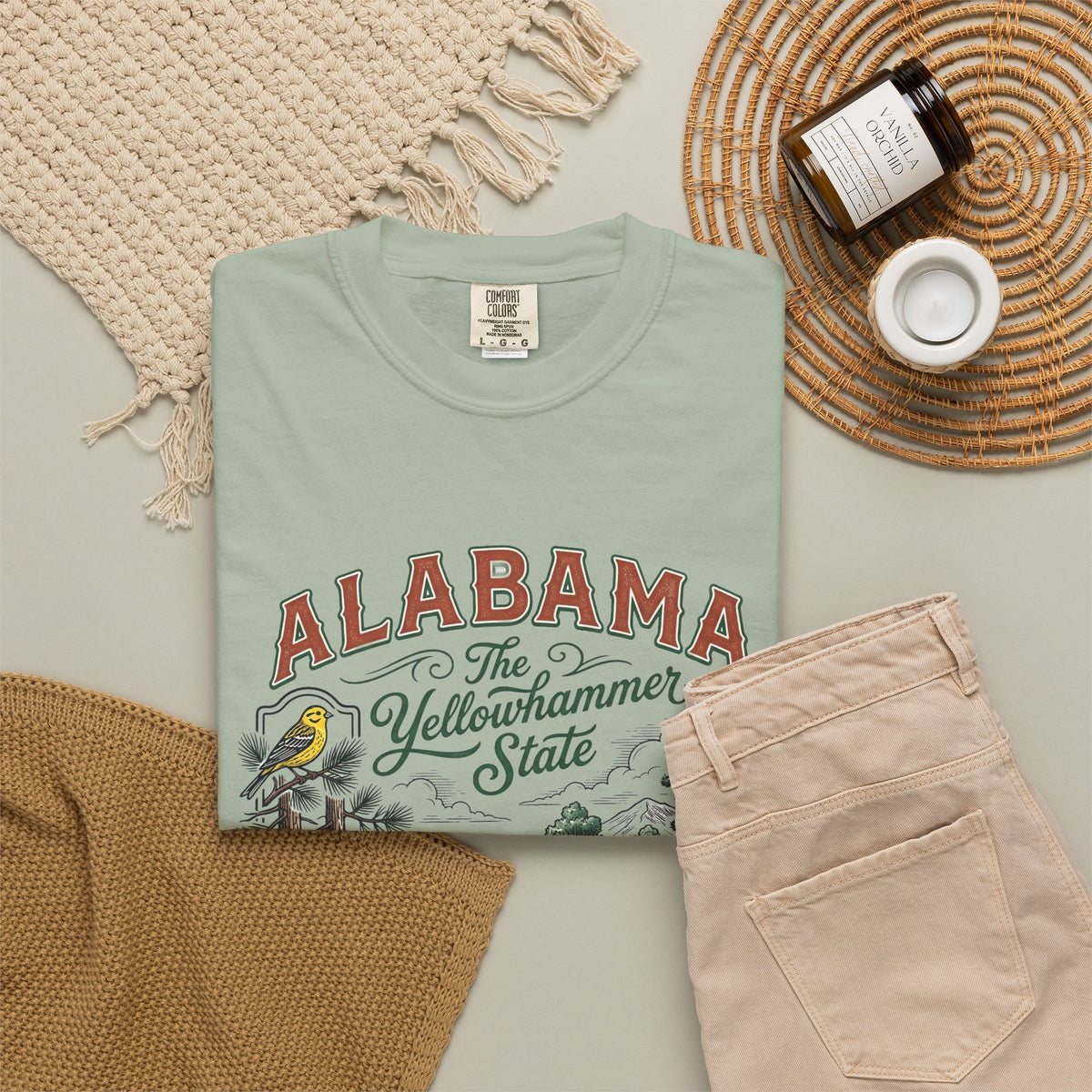 Alabama Graphic Unisex Heavyweight Garment-Dyed Travel Tourist Graphic Gift Tee 100 Cotton Comfort Colors T-Shirt