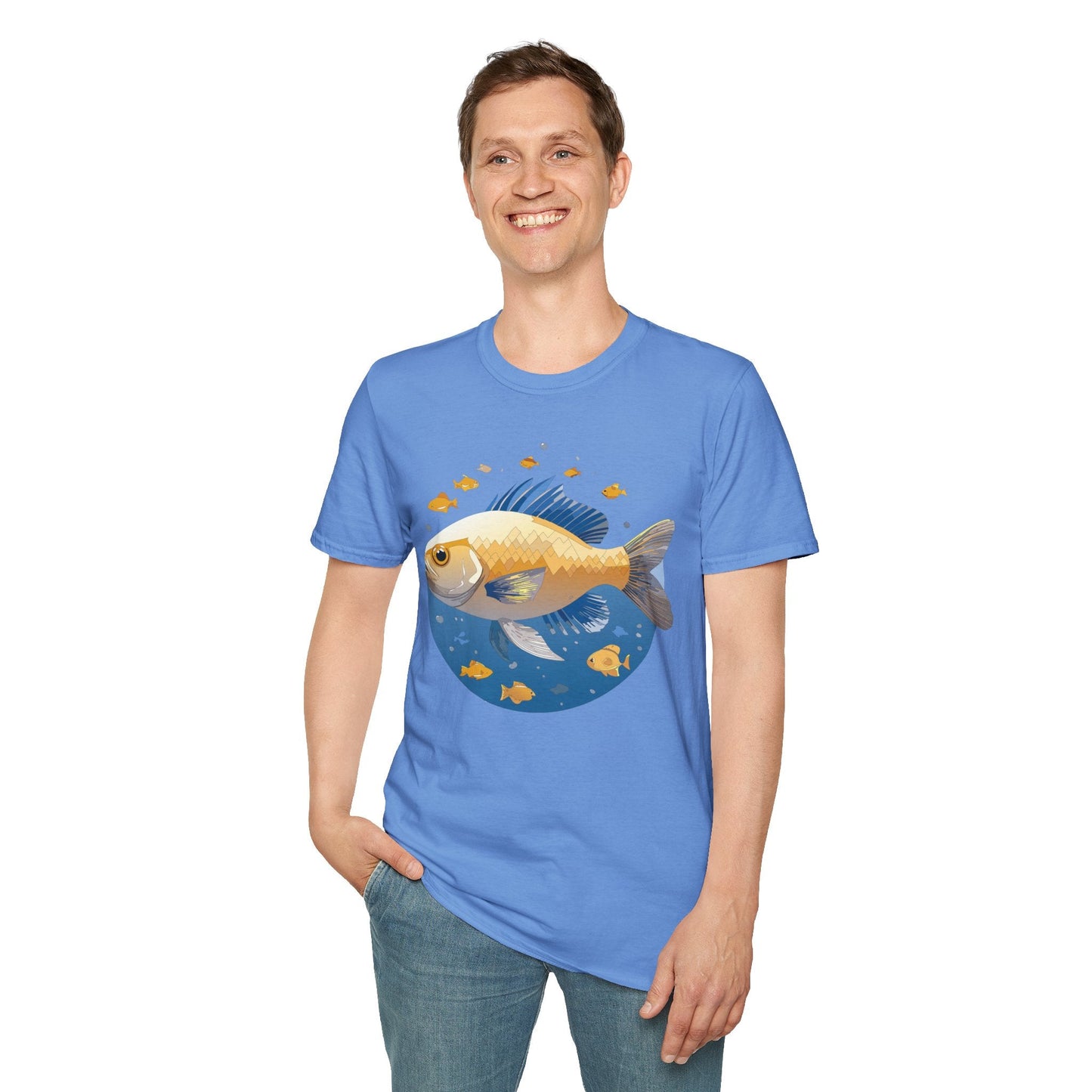Fish Art Graphic Tee Shirt Unisex Gildan Softstyle 64000 100 Percent Ring Spun Cotton