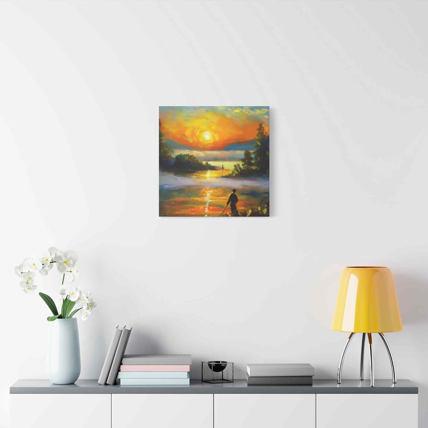 Sunrise Print Canvas, Oil Paint Print 20x20, 24x24, 30x30, 32x32, 36x36 Art Design Print Pine-Wood Inner Frame MC-40