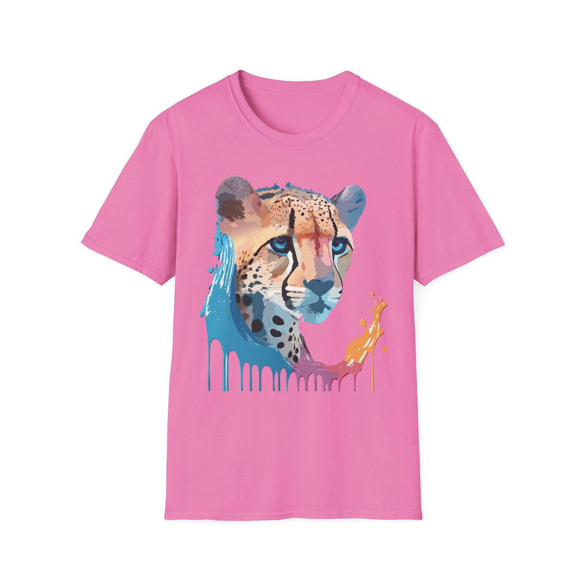 Watercolor Cheetah Portrait T-Shirt | Drip Paint Animal Tee