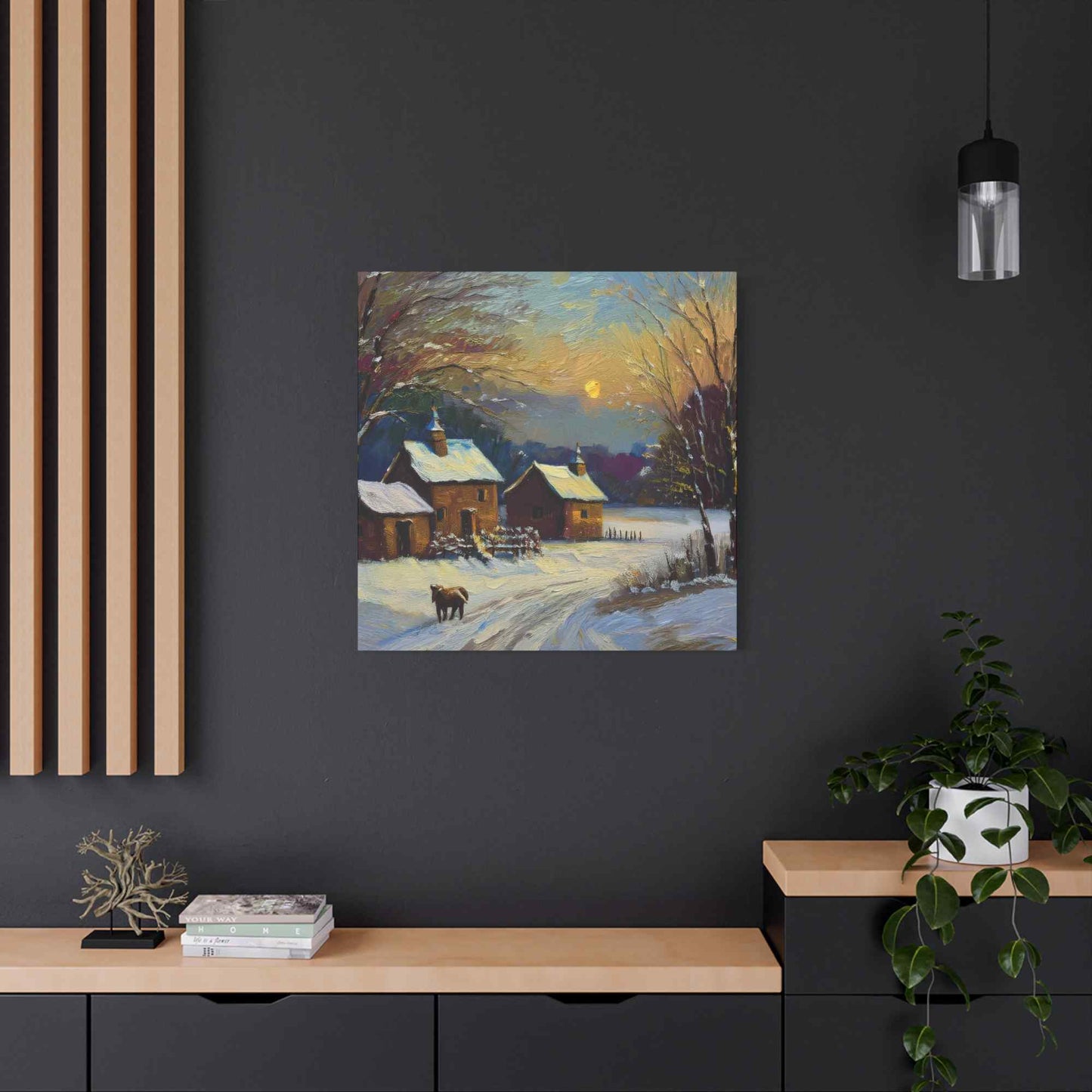 Countryside Winter Print Canvas, Oil Paint Print 20x20, 24x24, 30x30, 32x32, 36x36 Art Design Pine-Wood Inner Frame MC-111