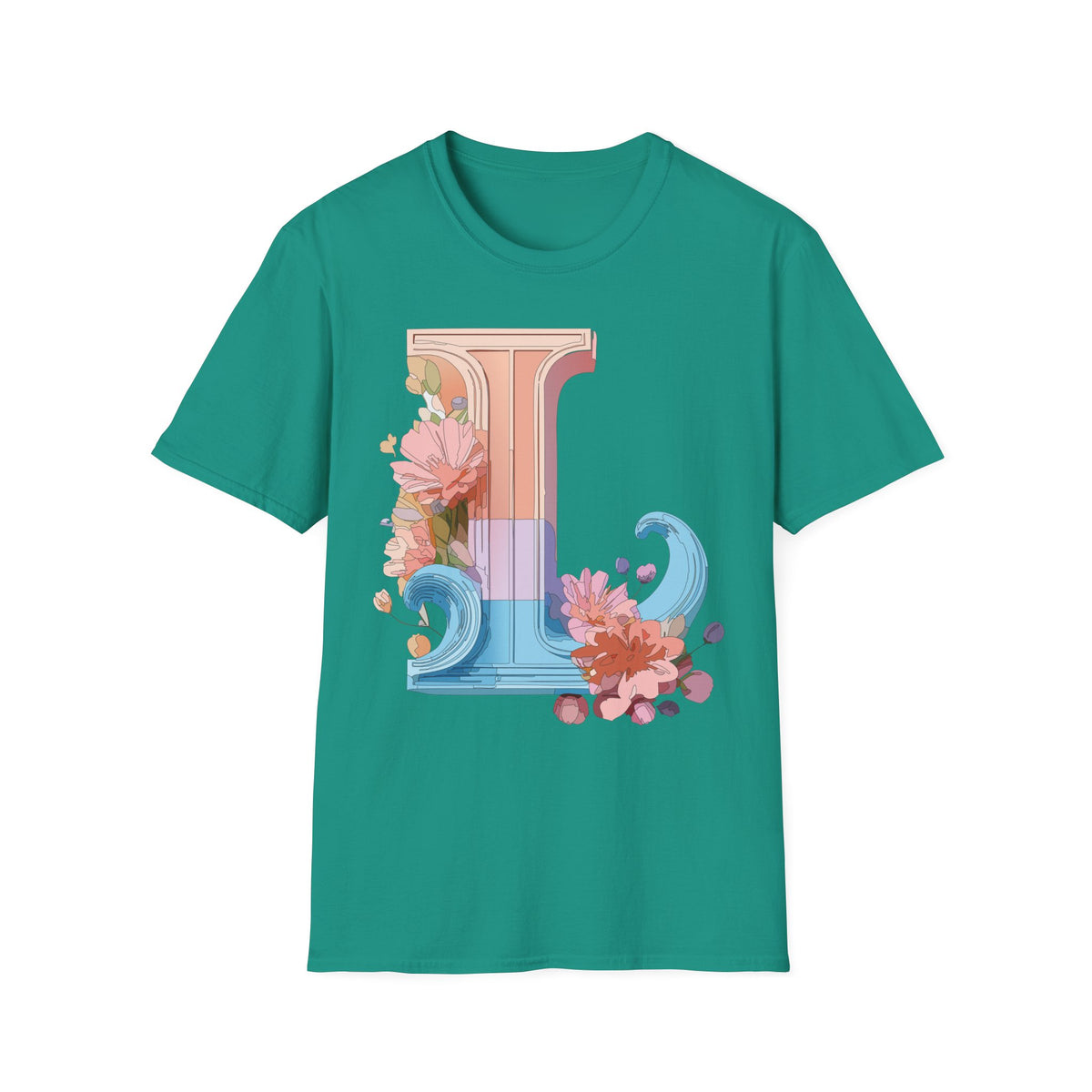 Floral Wave Letter L T-Shirt | Monogram Initial Tee