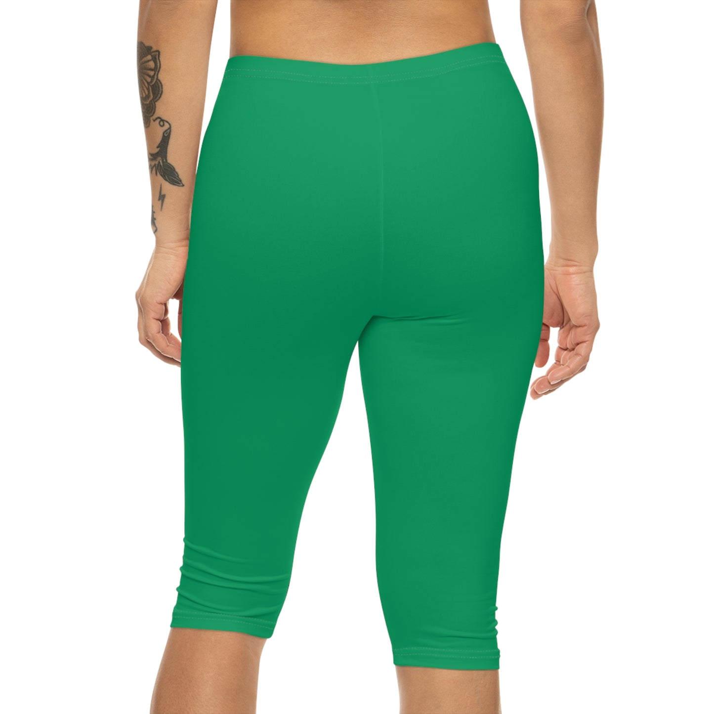 Jungle Green Color Women's Brushed Suede Poly Span Casual Capri Leggings XS-2XL