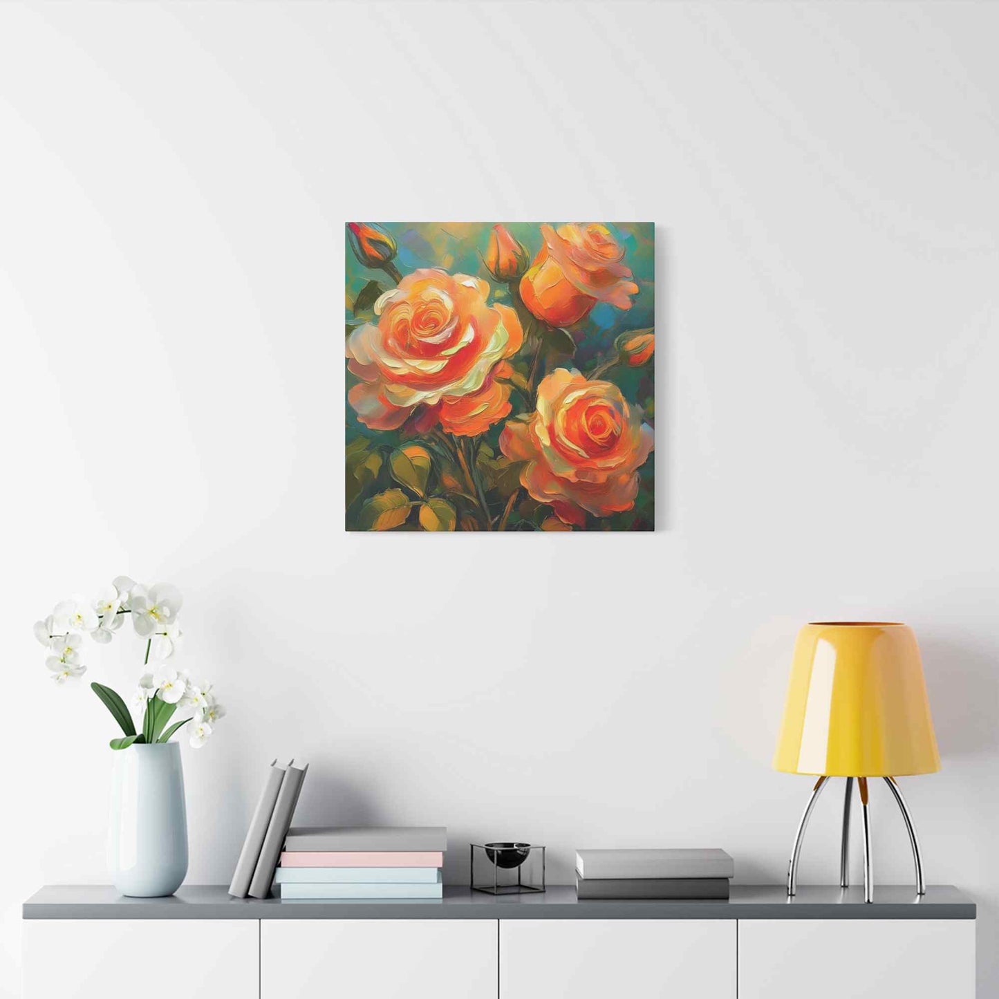 Orange Roses Print Canvas, Roses Oil Paint Print 20x20, 24x24, 30x30, 32x32, 36x36, Floral Art Design Print Non-Frame MC-16