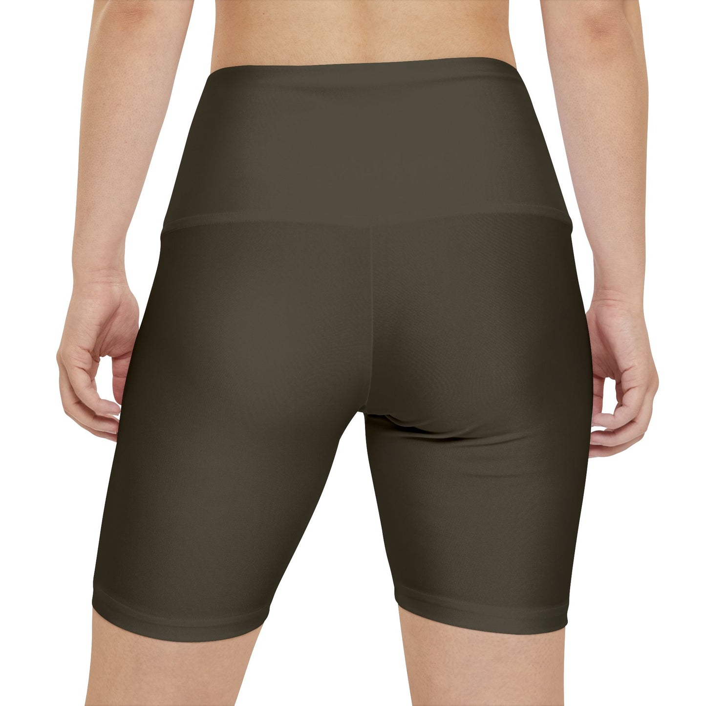 Dark Khaki High-Waist Women's Workout Shorts — Olive Biker Fitness Shorts
