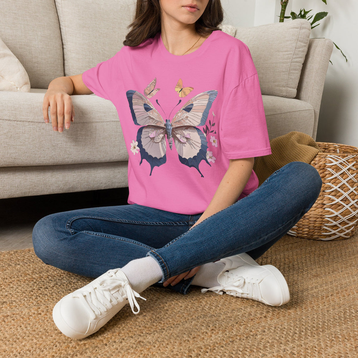 Pastel Butterfly Floral Wings Graphic Design Unisex 100 Cotton Gildan T-Shirt