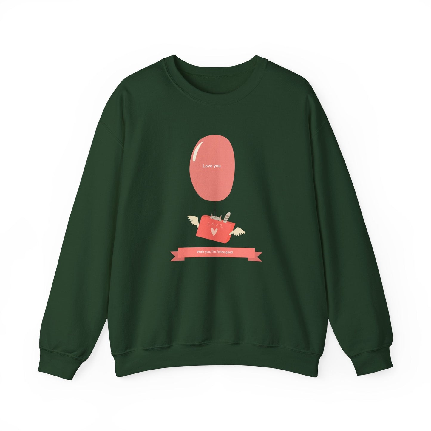 Cat Love Balloon Sweatshirt Unisex Fifty Fifty Cotton Poly Valentine Heavy Blend Crewneck Sweatshirt