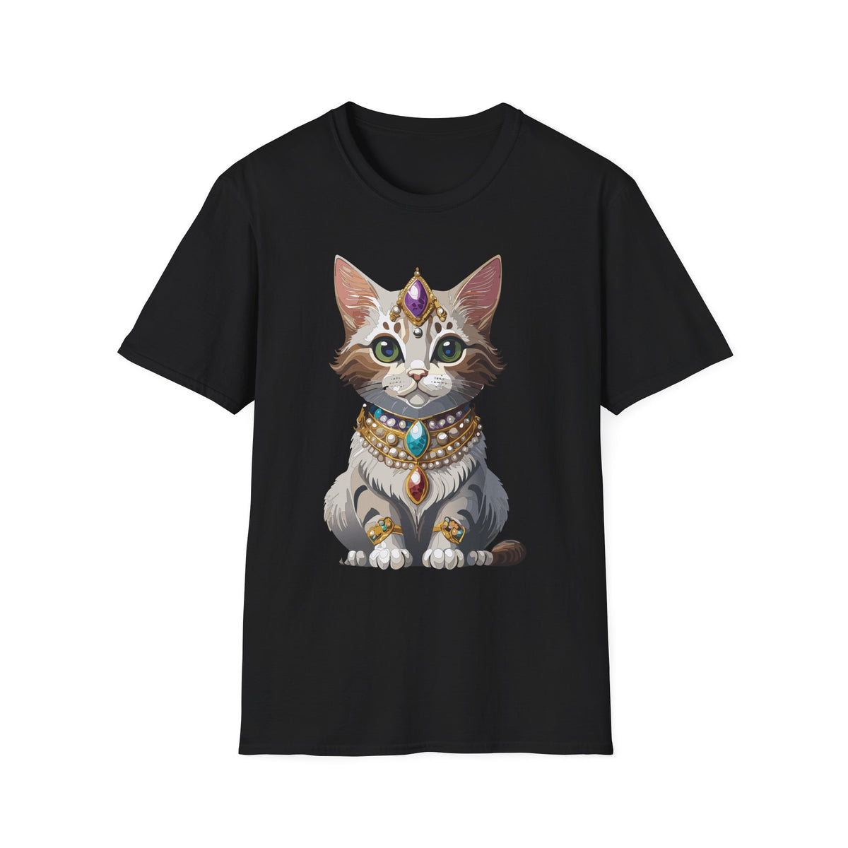 Jeweled Cat Portrait T-Shirt | Regal Kitty Illustration