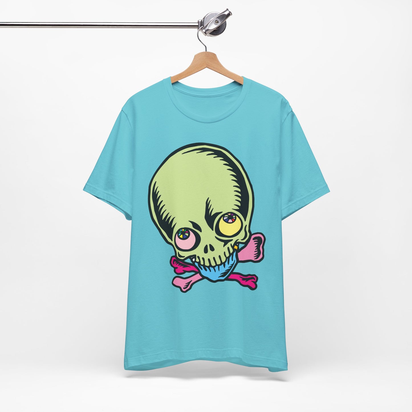 Lt Green Skull Graphic Design Tee, Skull Shirt, Vintage Tees, Art Design T-Shirt, Vintage Graphic Tee, Art Shirts with Skulls