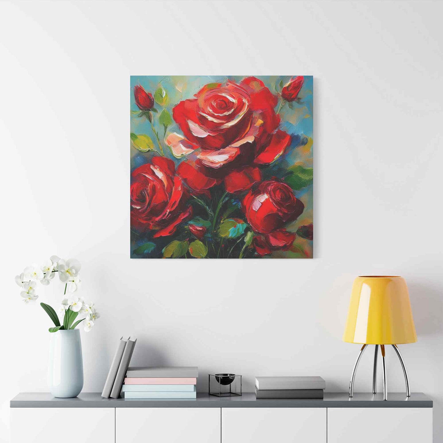 Red Roses Print Canvas, Roses Oil Paint Print 20x20, 24x24, 30x30, 32x32, 36x36, Floral Art Design Print Non-Frame MC-22