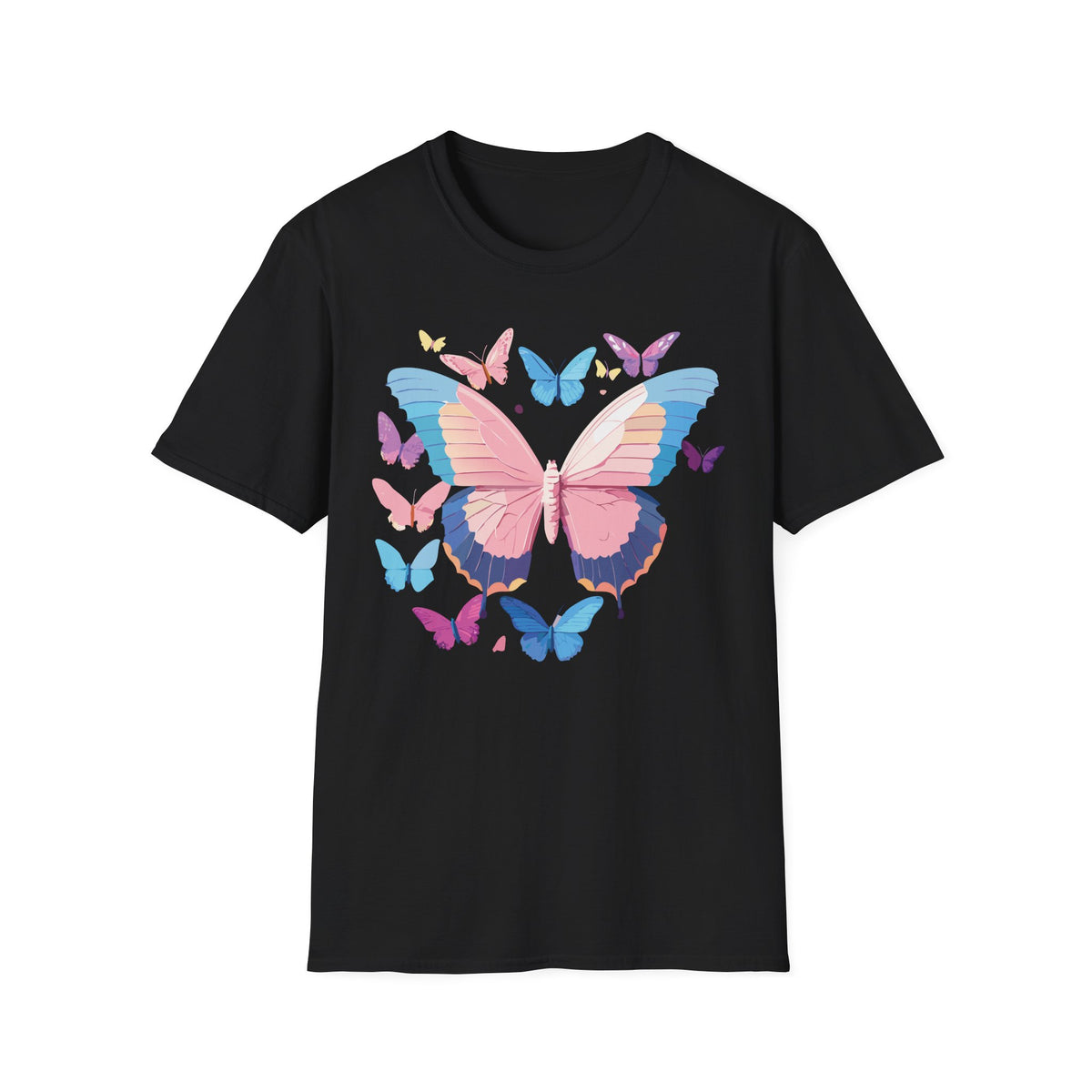 Butterfly Cluster T-Shirt — Pastel Pink & Blue Butterfly Graphic Tee Unisex 100 Cotton Gildan T-Shirt