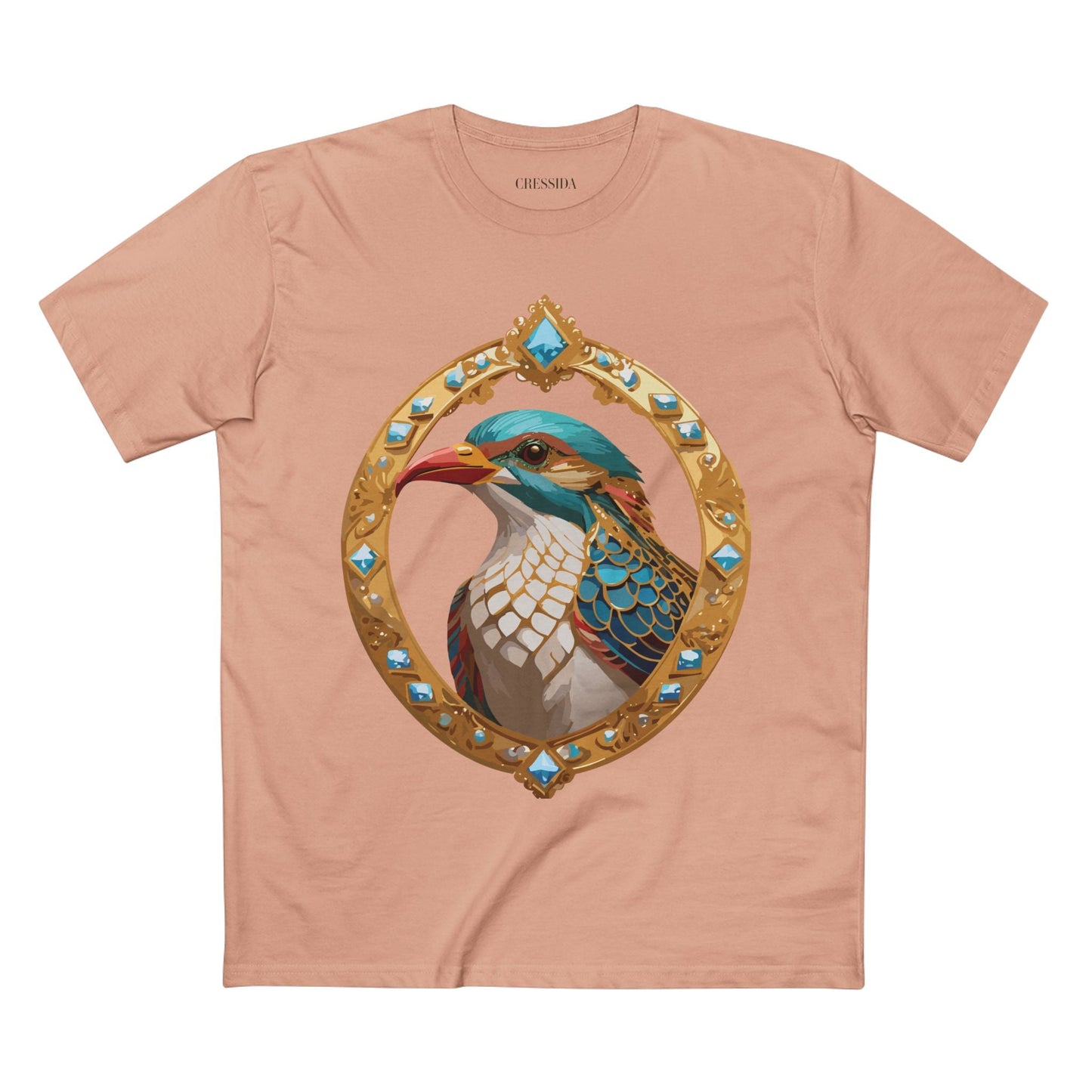 Bird Graphic Unisex 100 Cotton Tee With Unique Animal Golden Medallion Art Design 22