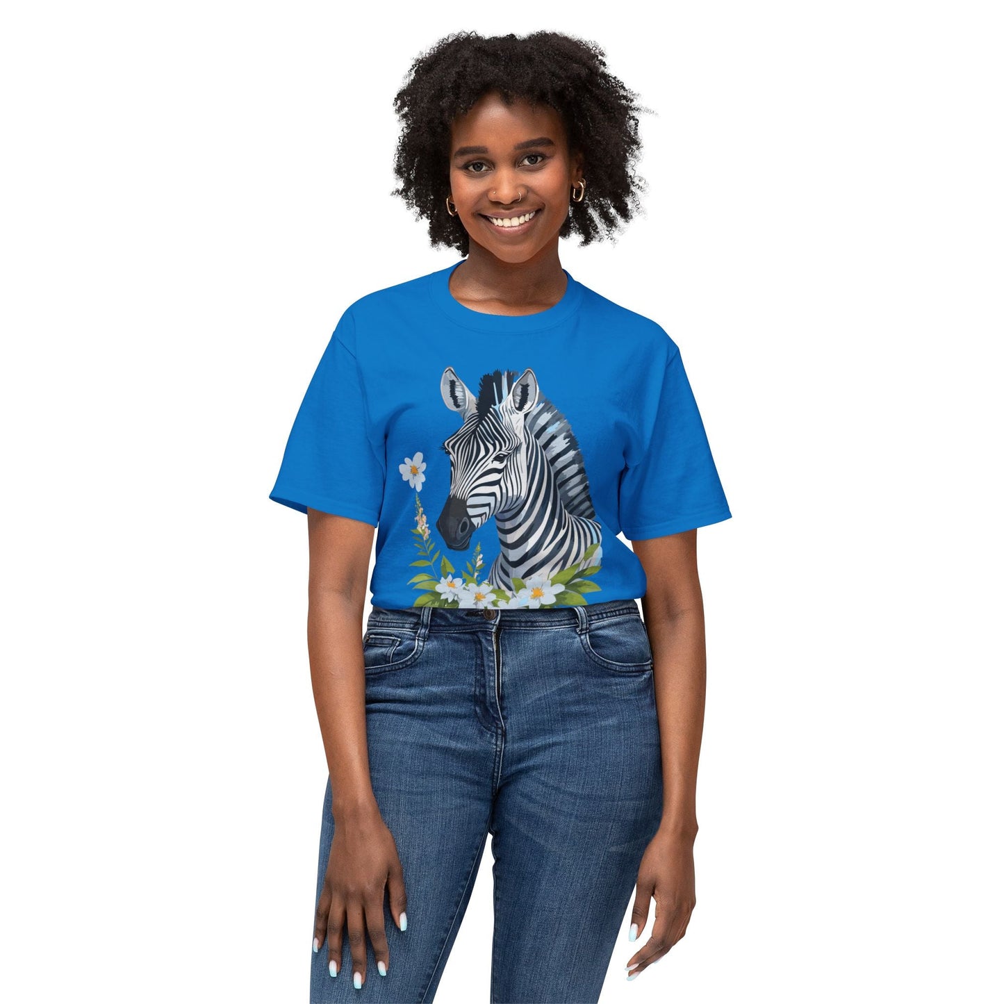 Unisex Zebra Art Print T Shirt 100% Cotton Vintage Floral Tee Made in USA Premium Graphic Tee