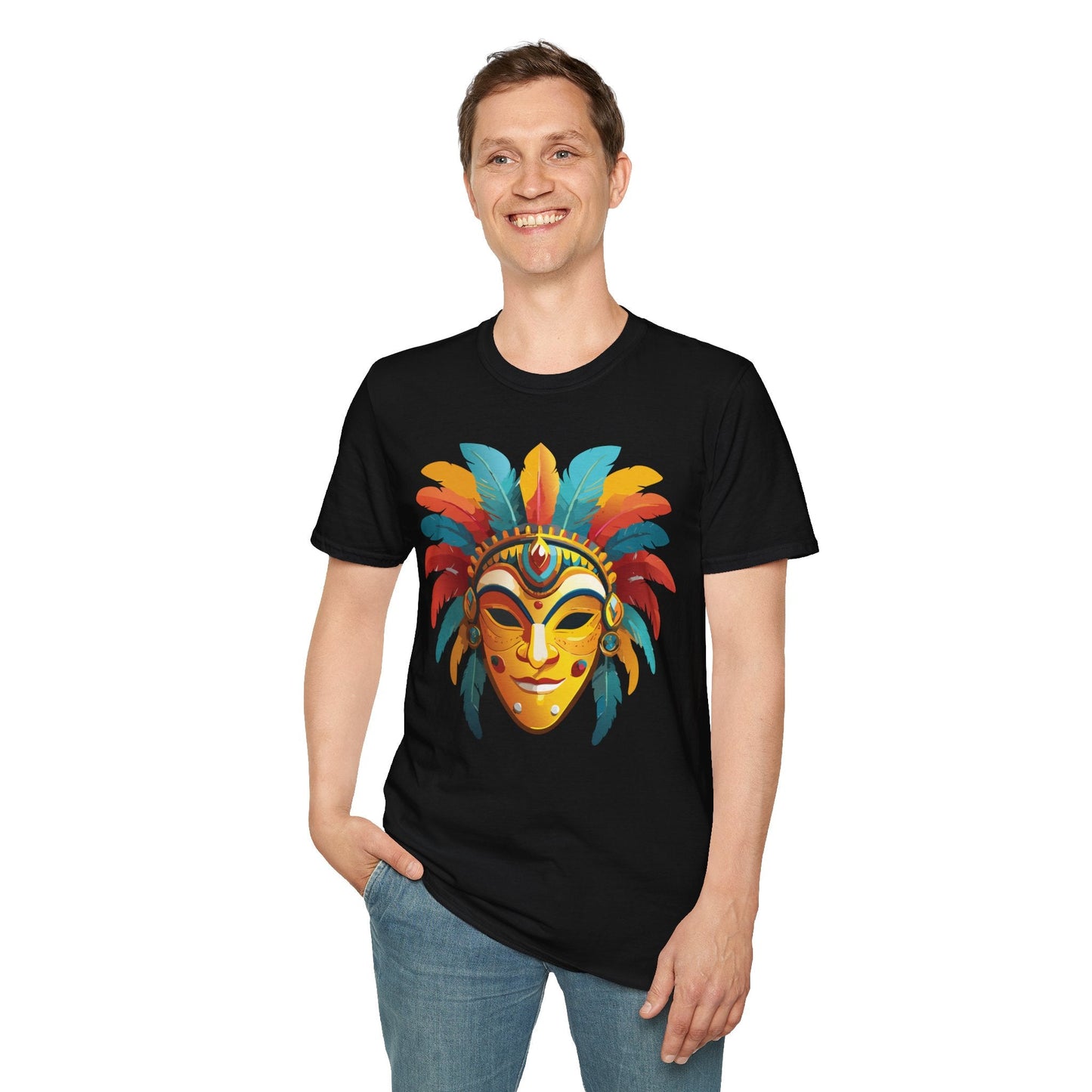Mask Tee Shirt Unisex Masquerade Design Gildan Softstyle 100 Percent Cotton Tee for Everyday Comfort