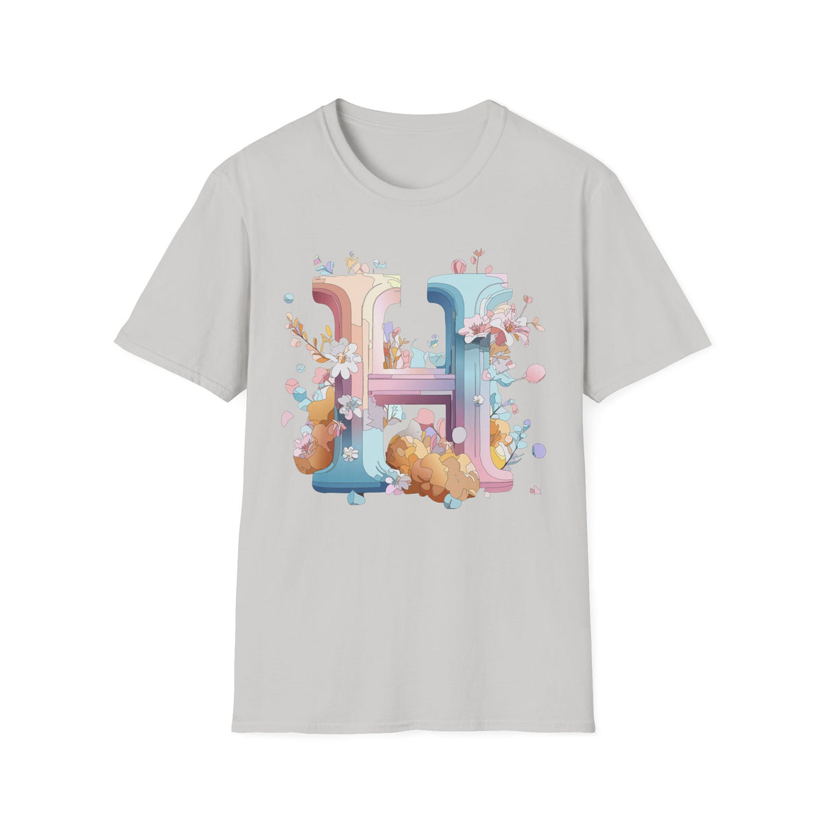 Floral Letter H T-Shirt | Pastel Botanical Monogram Tee