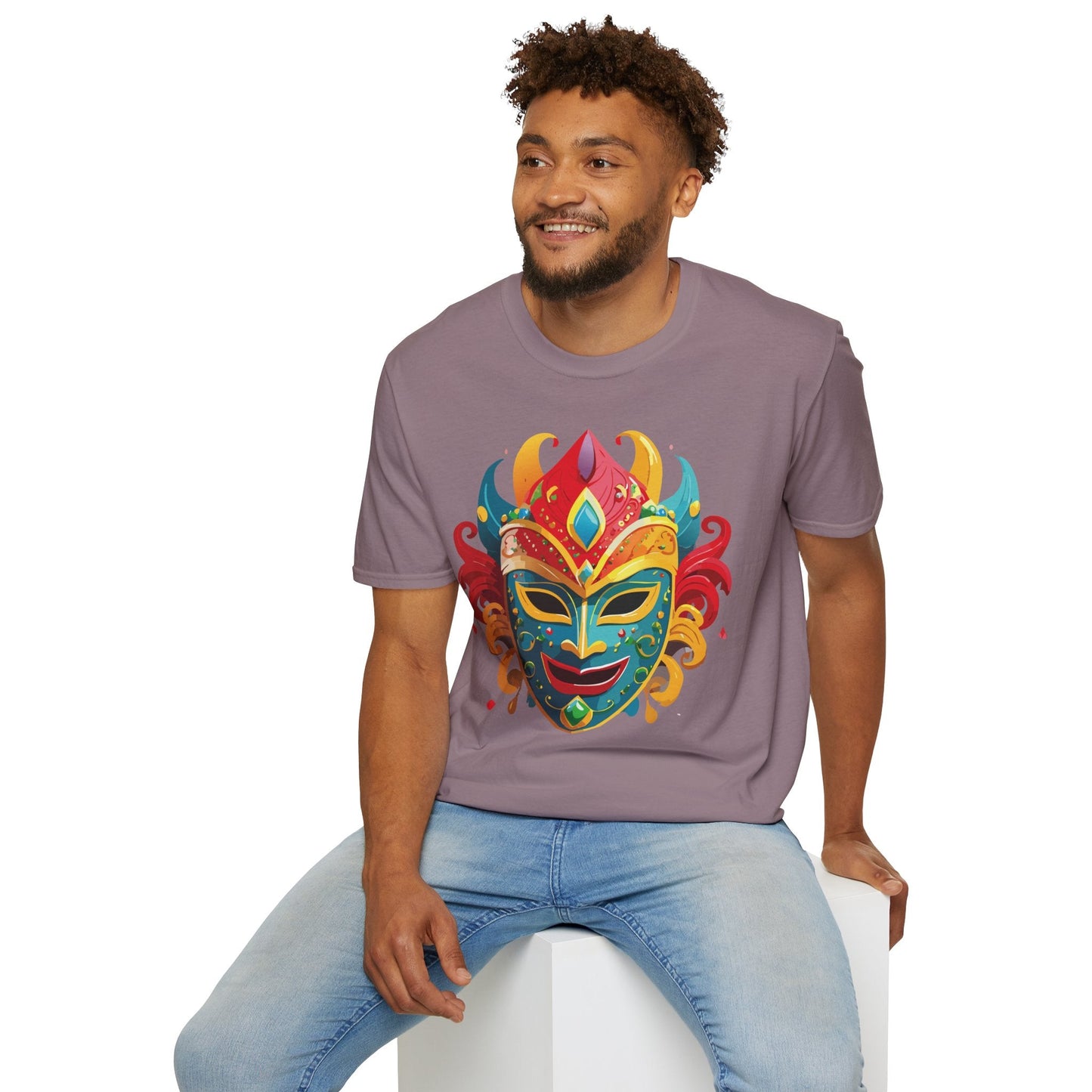 Unisex Mask Tee Shirt Gildan Softstyle 64000 Ring Spun Cotton Breathable Masquerade Design