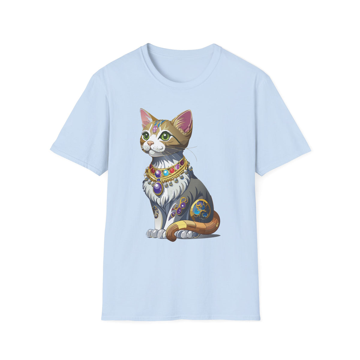 Regal Jewel-Studded Cat T-Shirt | Colorful Crowned Cat Illustration