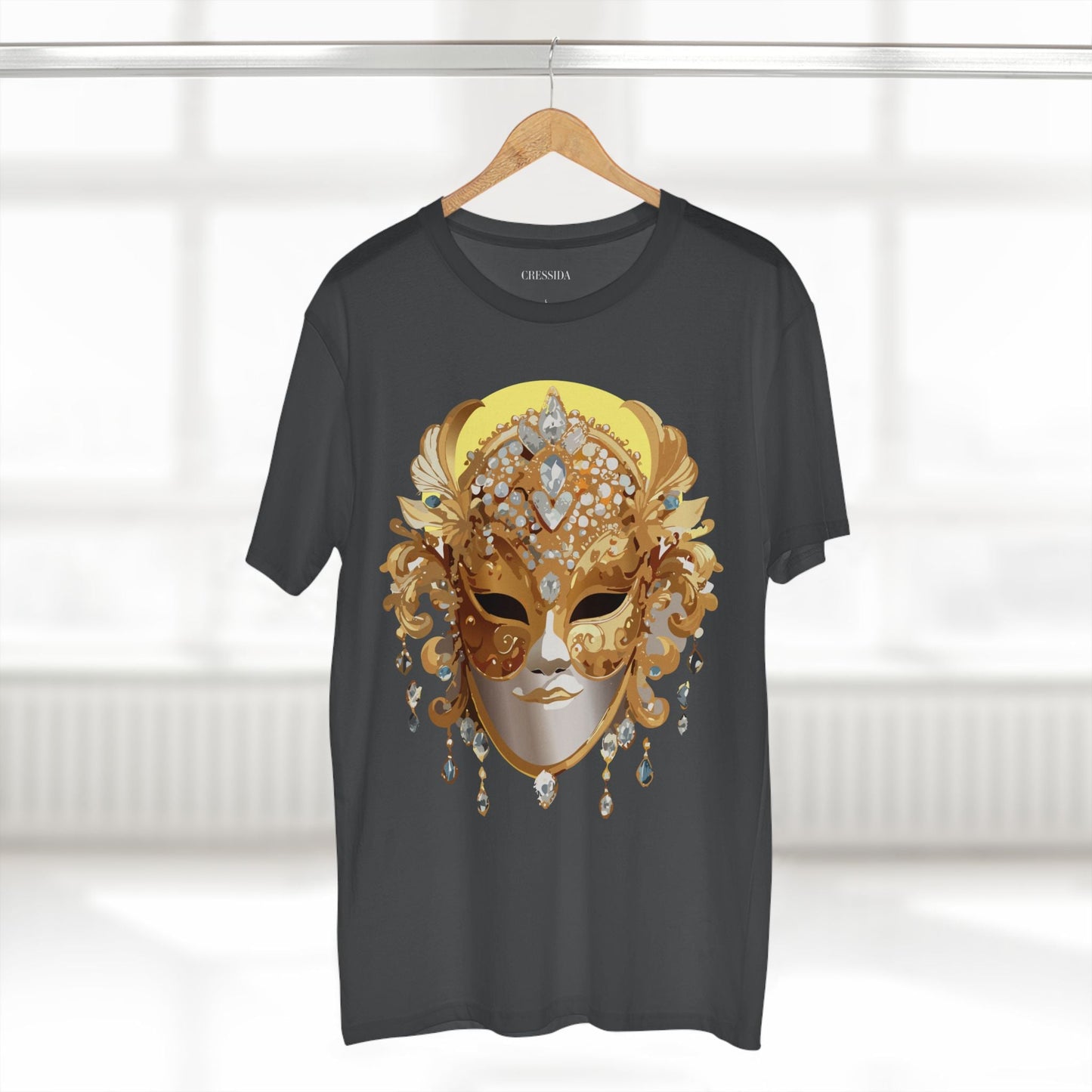 Carnival Mask Graphic T-Shirt Unisex 100 Cotton With Antique Gold Art Design Tee 7