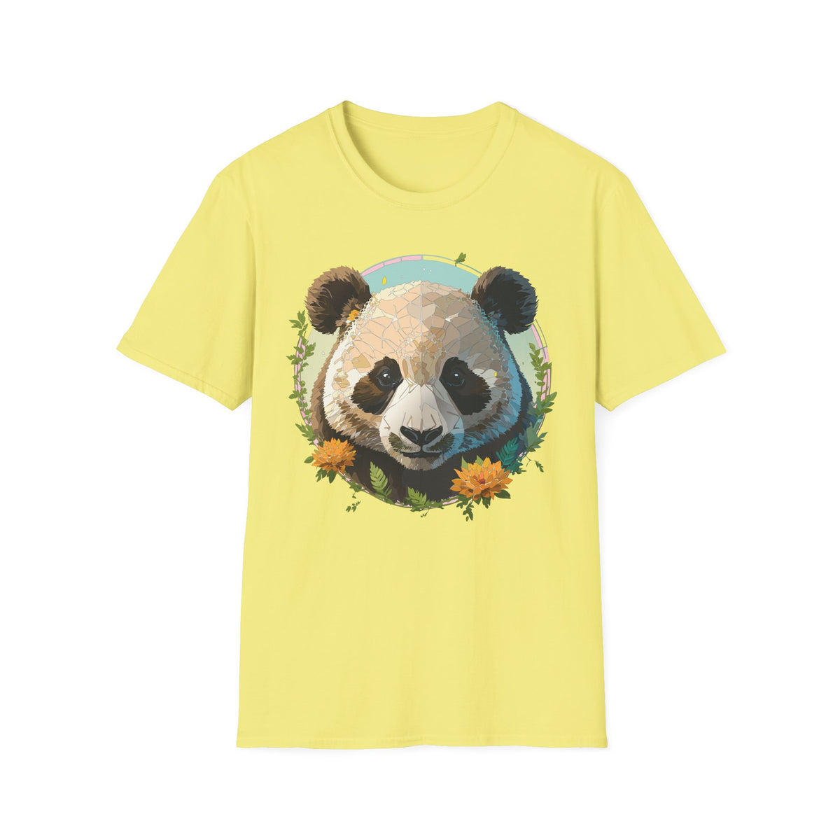 Smiling Panda Face T-Shirt | Floral Bamboo Illustration