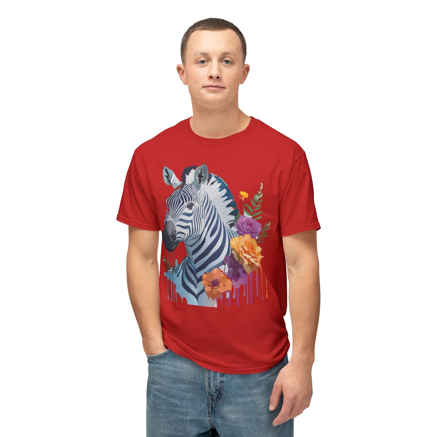 Unisex Zebra T Shirt With Floral Art Print Premium HD Cotton Jersey Tee Made In USA