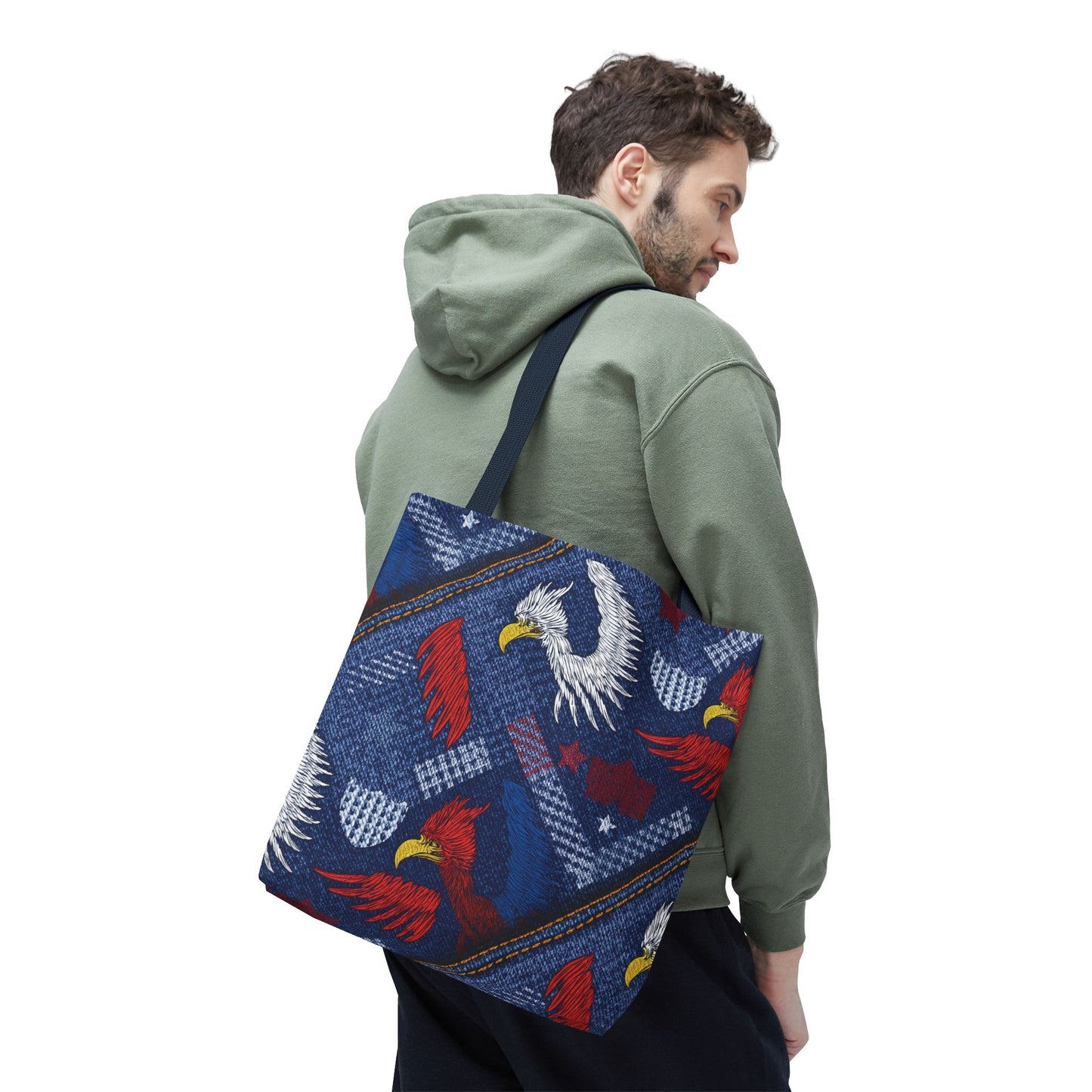 4th of July Graphic Denim Fabric Imitation Print Unisex Canvas Bag Poly Spun 3 Sizes Tote Bag 200-2