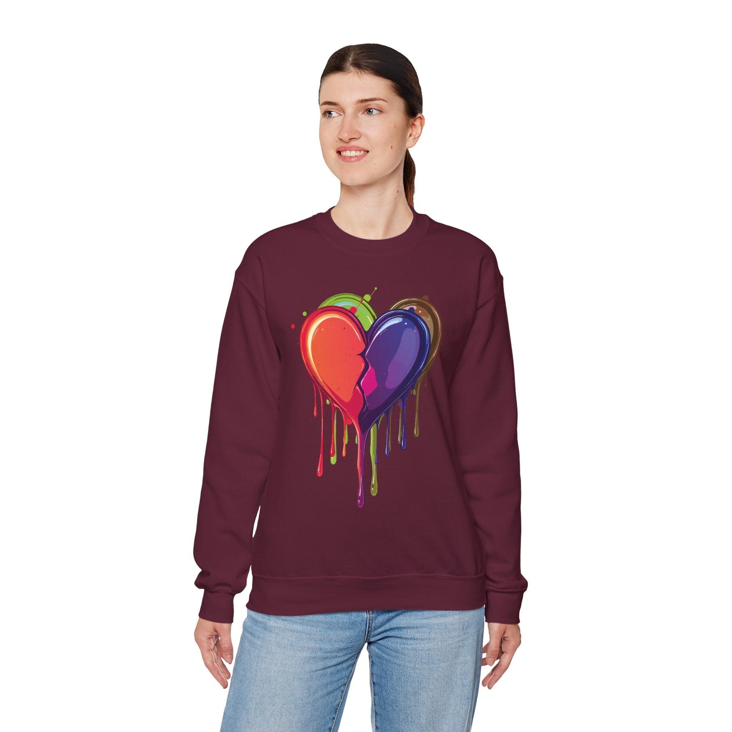 Unisex Double Heart Sweatshirt Valentines Day Love Theme Big Heart Design