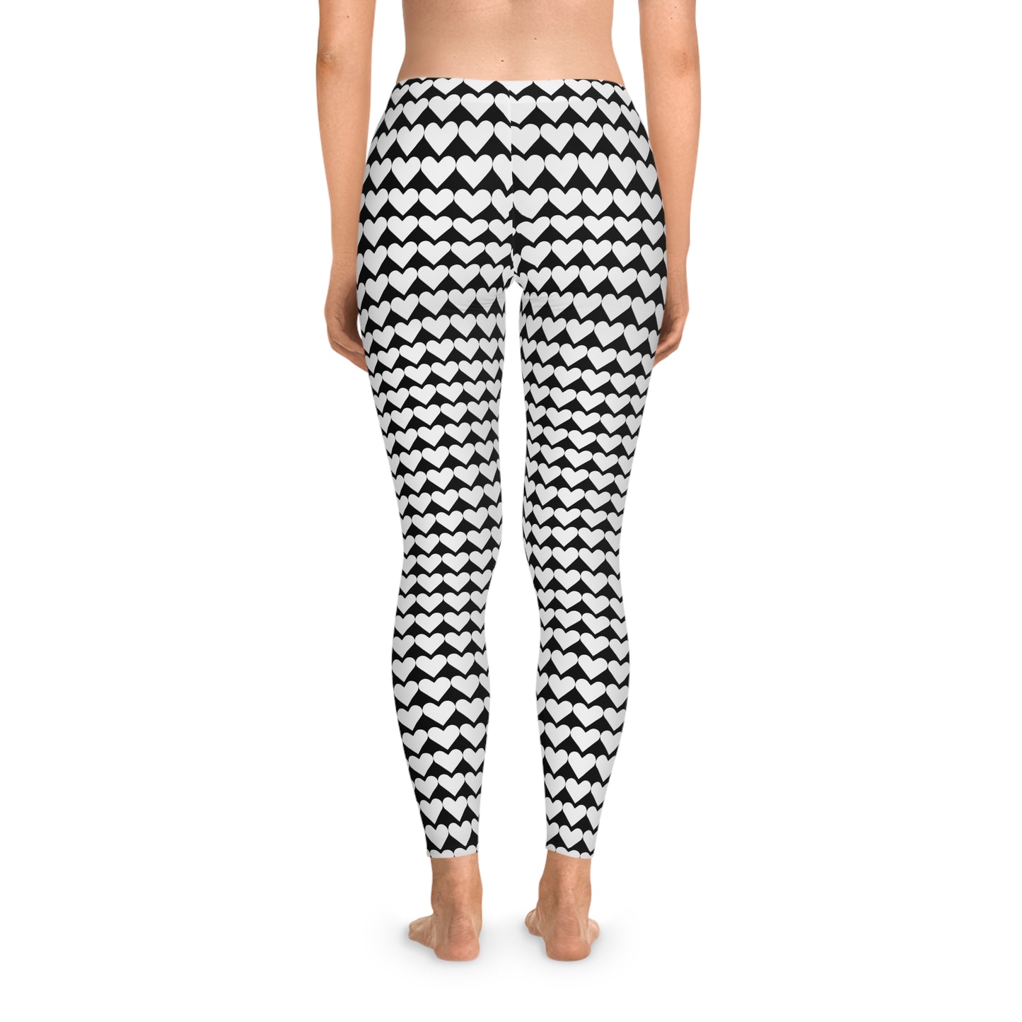 White Heart Black Leggings, Heart Yoga Pants, Heart Leggings
