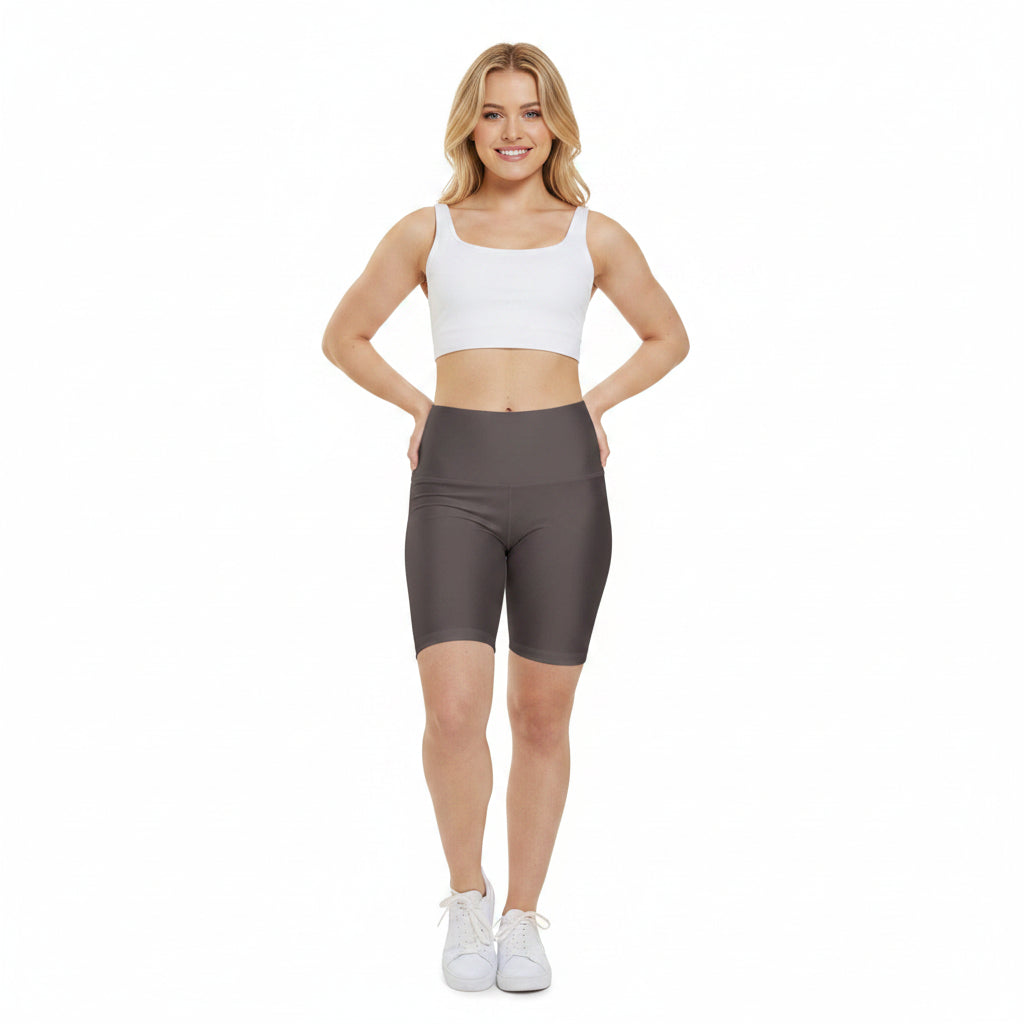 Taupe Grey Women's Workout Shorts — Solid High-Waist Biker Shorts for Exercise & Everyday Wear