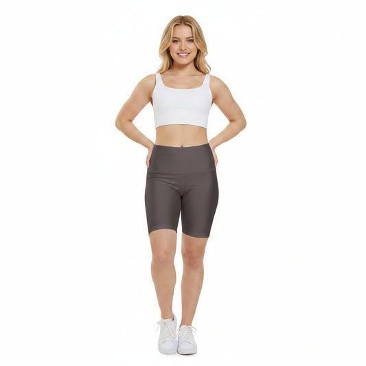 Taupe Grey Women's Workout Shorts — Solid High-Waist Biker Shorts for Exercise & Everyday Wear