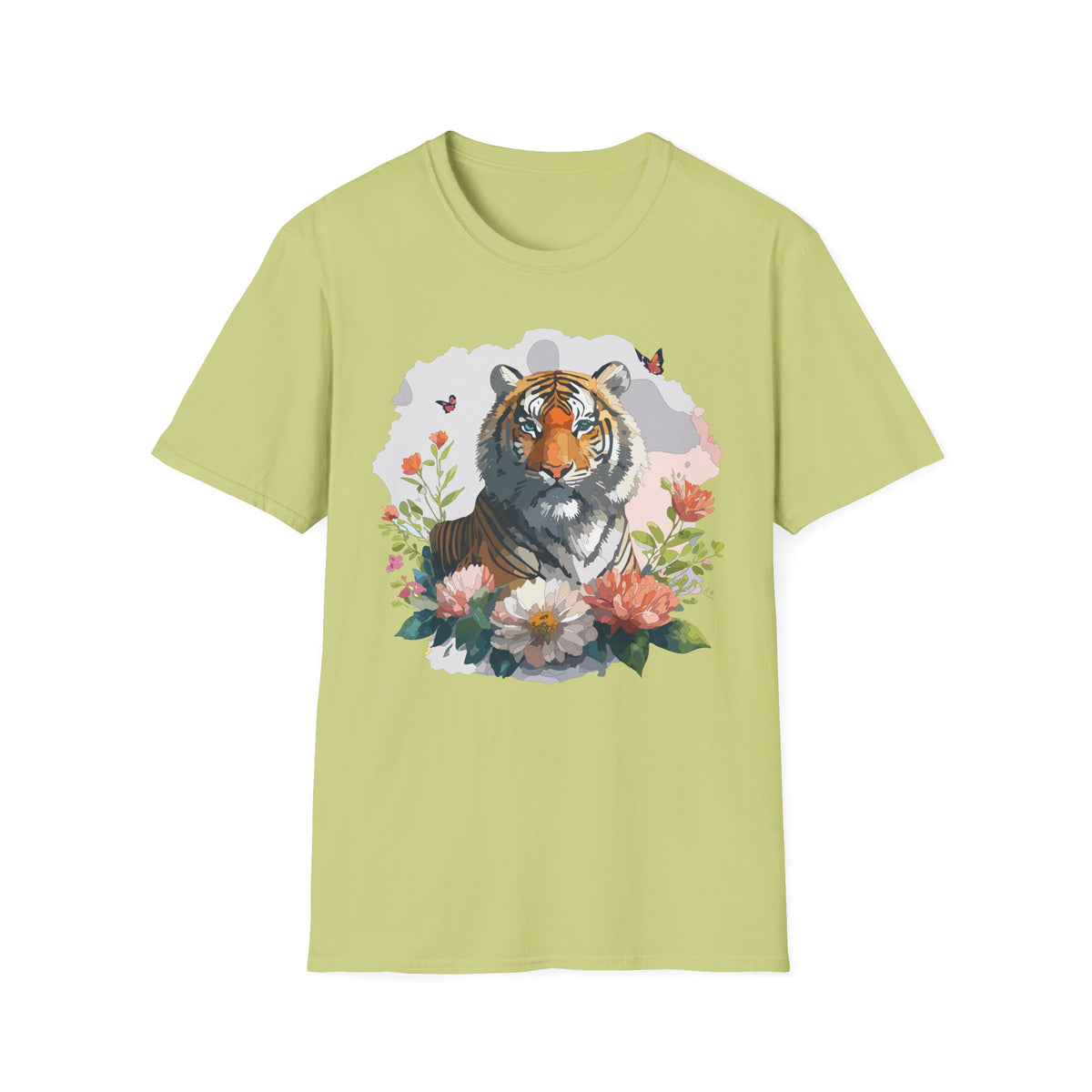 Floral Tiger T-Shirt | Watercolor Tiger Tee Ami,al Tee Shirt - Unisex 100 Cotton Softstyle Gildan 6400