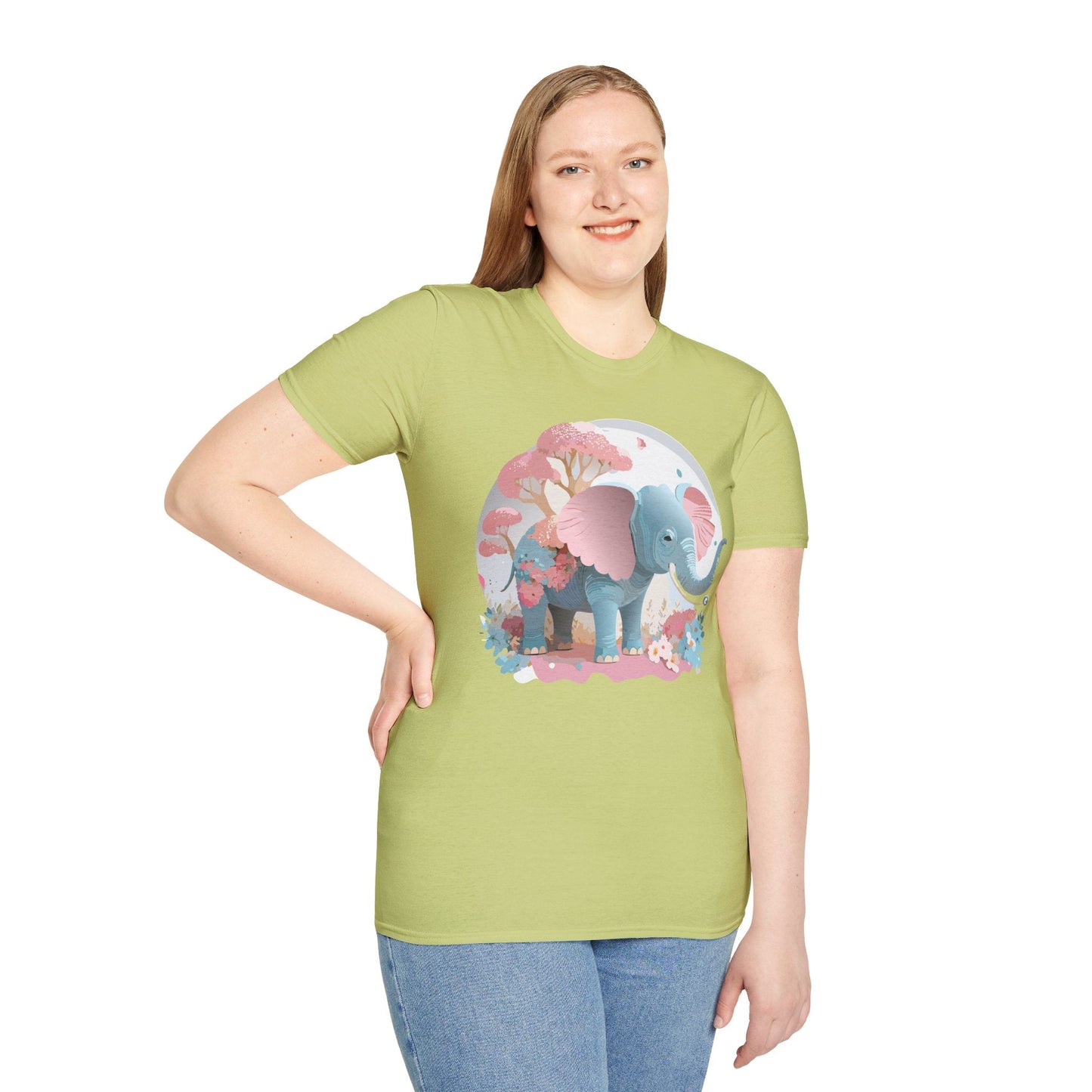 Unisex Elephant Graphic Tee Gildan Softstyle 64000 100 Percent Ring Spun Cotton Fabric