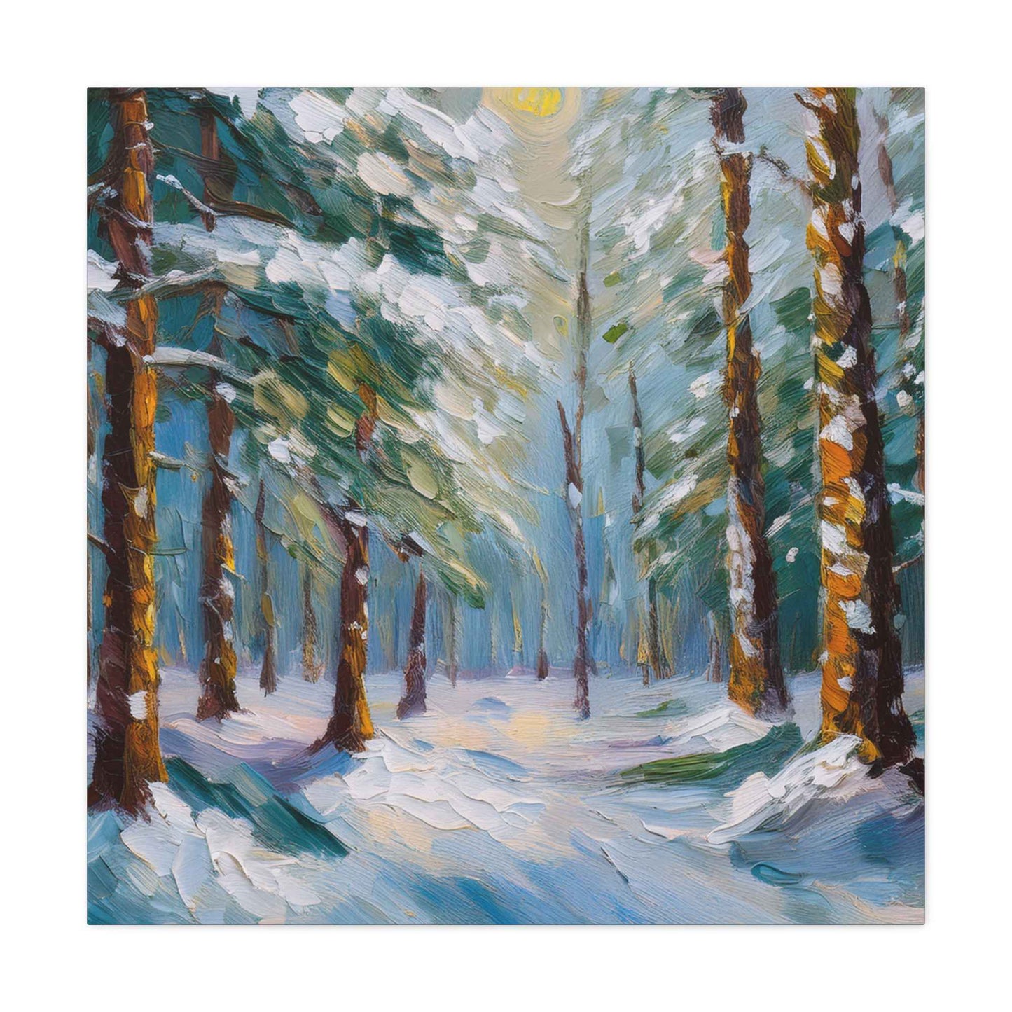 Snow Forest Print Canvas, Oil Paint Print 20x20, 24x24, 30x30, 32x32, 36x36 Art Design Print Pine-Wood Inner Frame MC-81