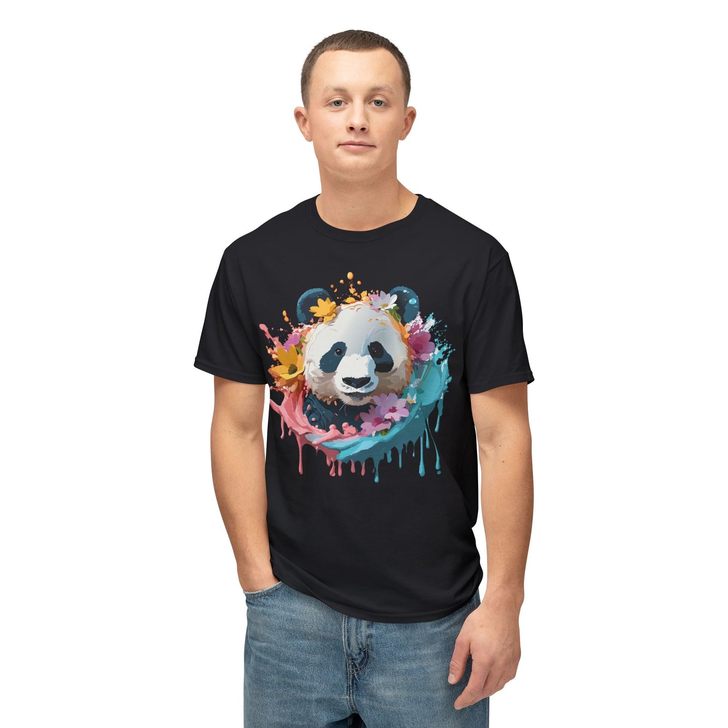 Unisex Panda T Shirt With Art Print Vintage Panda Floral Tees Panda Art Design Shirt USA Made