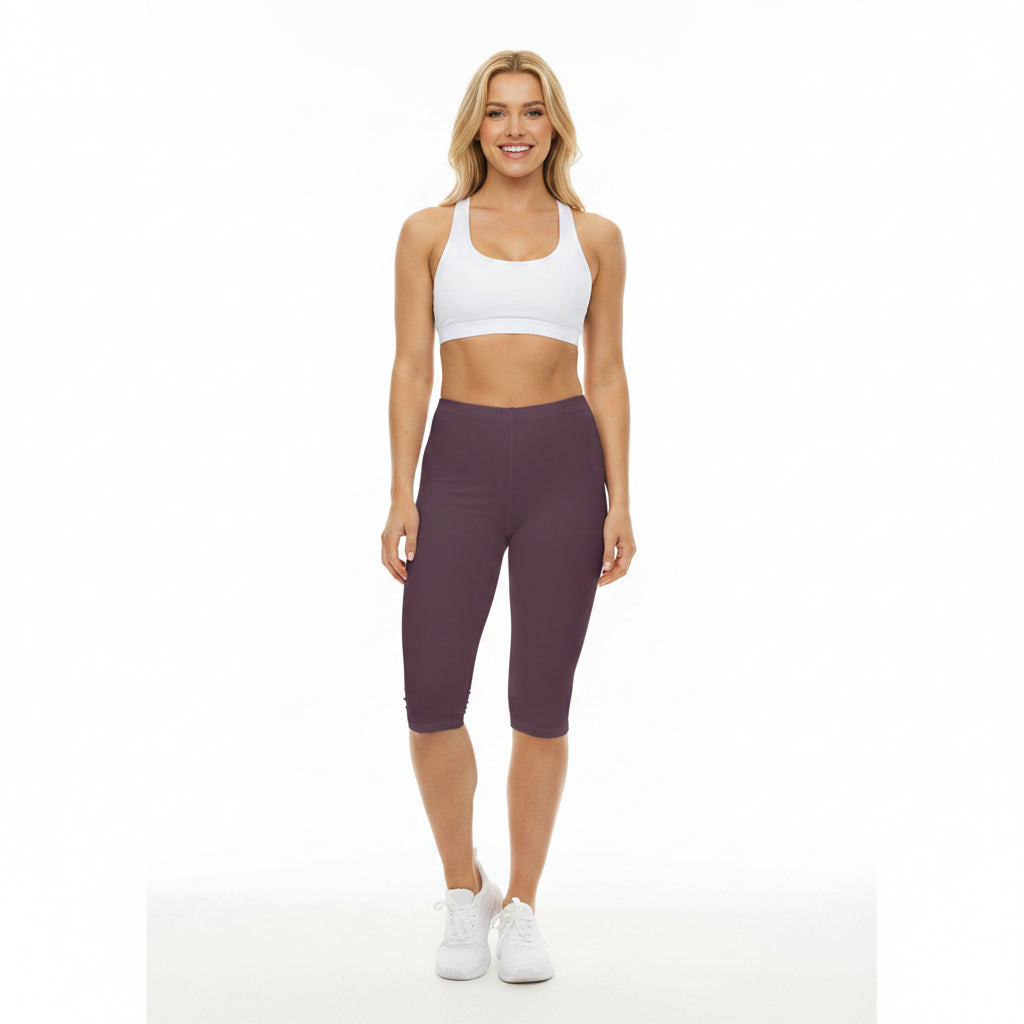 Mauve Shadow Color Women's Brushed Suede Poly Span Casual Capri Leggings XS-2XL