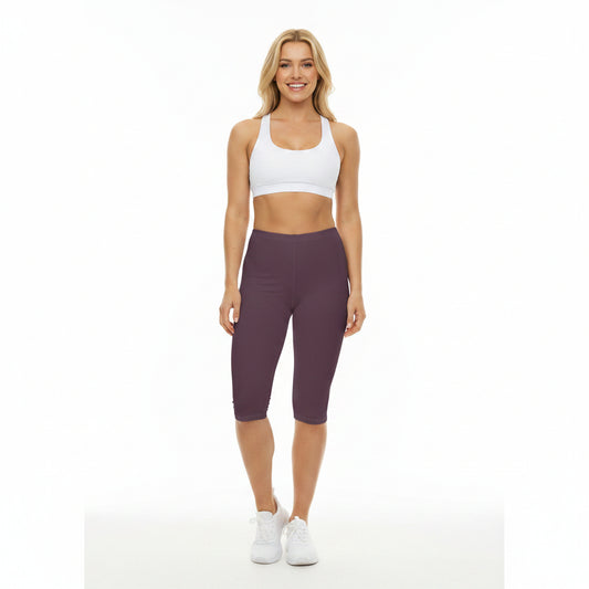 Mauve Shadow Color Women's Brushed Suede Poly Span Casual Capri Leggings XS-2XL