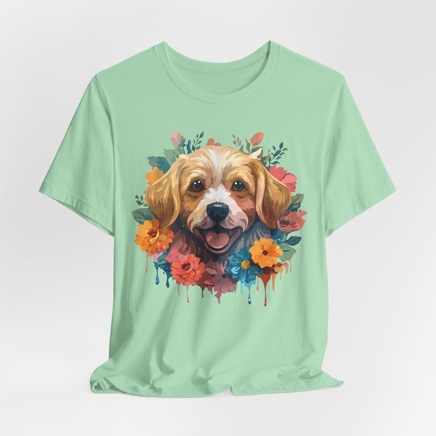 Floral Dog Tee, Animal Shirt, Dog Shirt, Floral Tee, Flower T-shirt, T-Shirt with Animal, Summer Top with Art Design