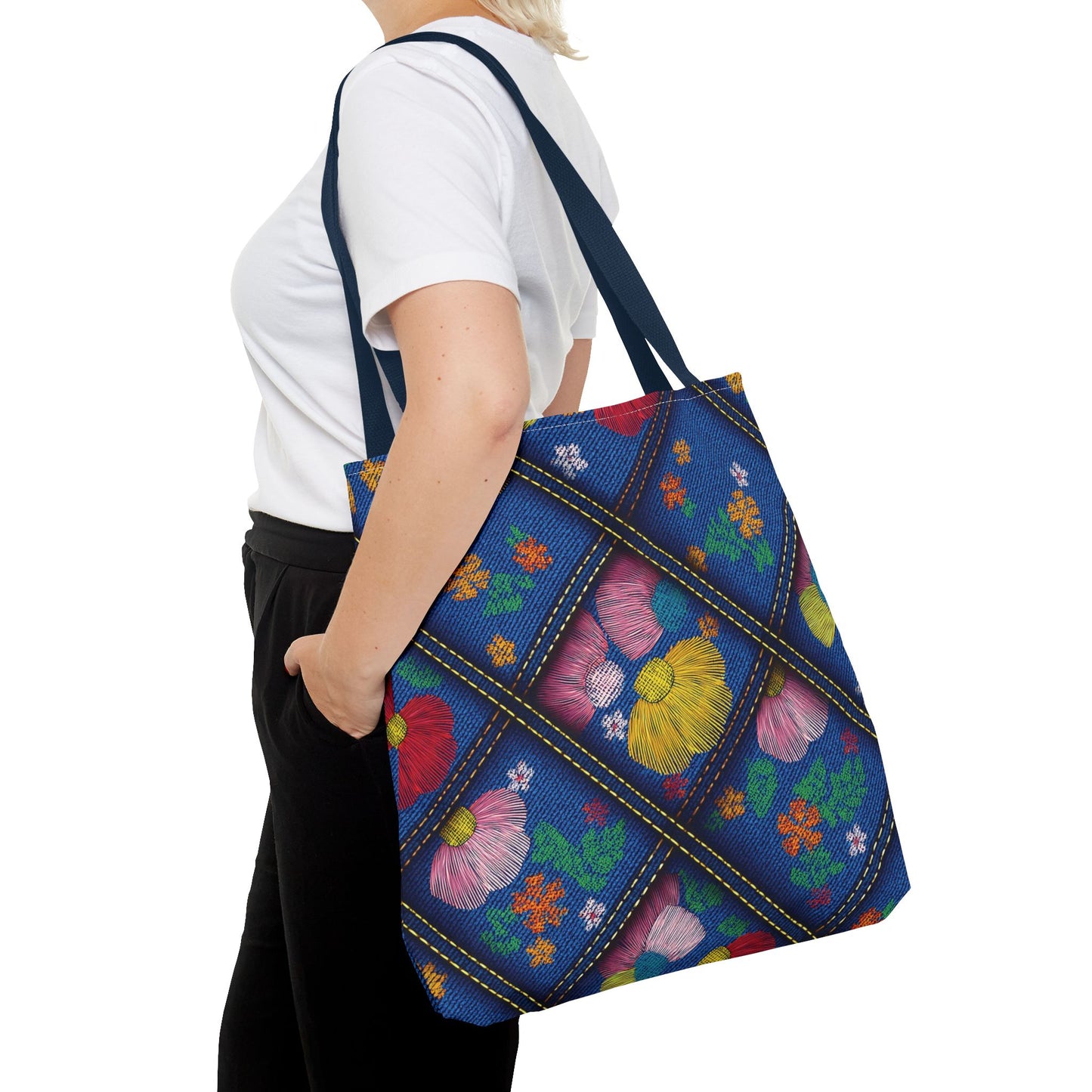 Denim Fabric Imitation Print Unisex Canvas Bag Poly Spun 3 Sizes Tote Bag 132