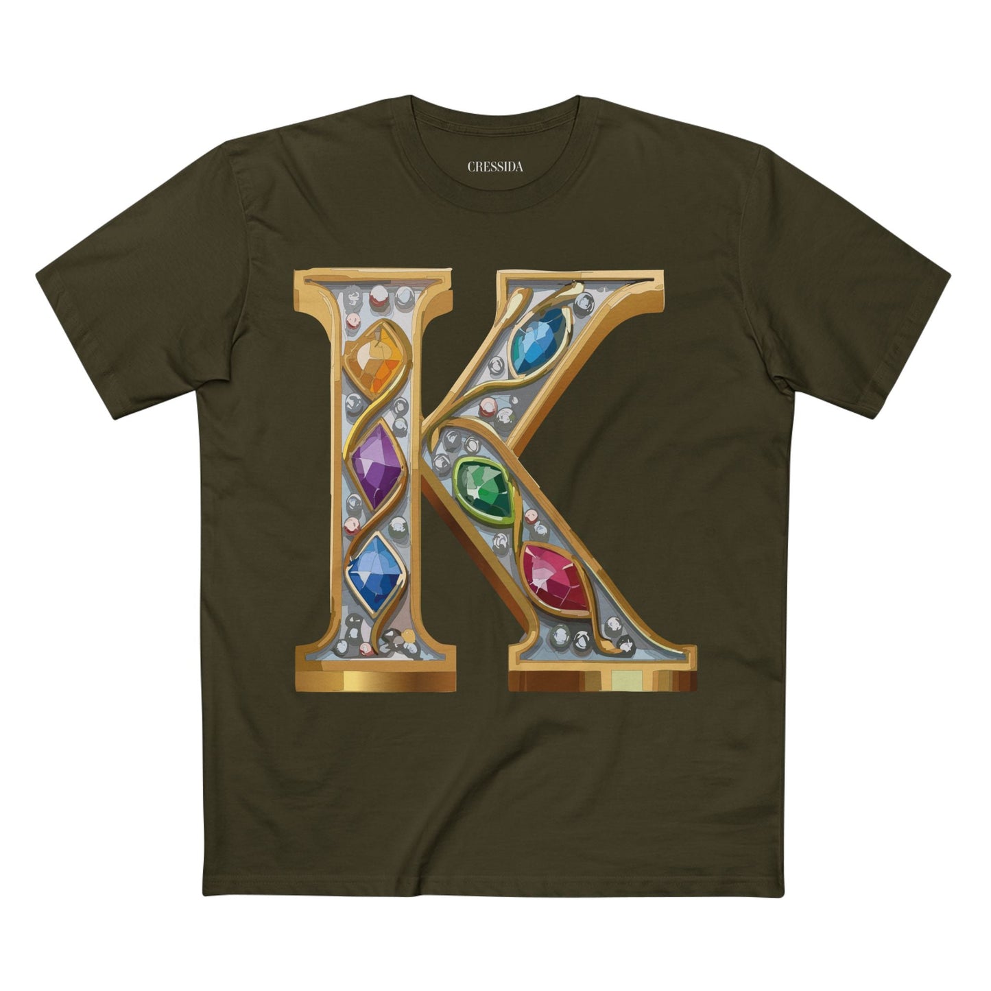 Letter K Graphic Design Tee Unisex 100 Cotton With Antique Gold Letters Artwork T-Shirt