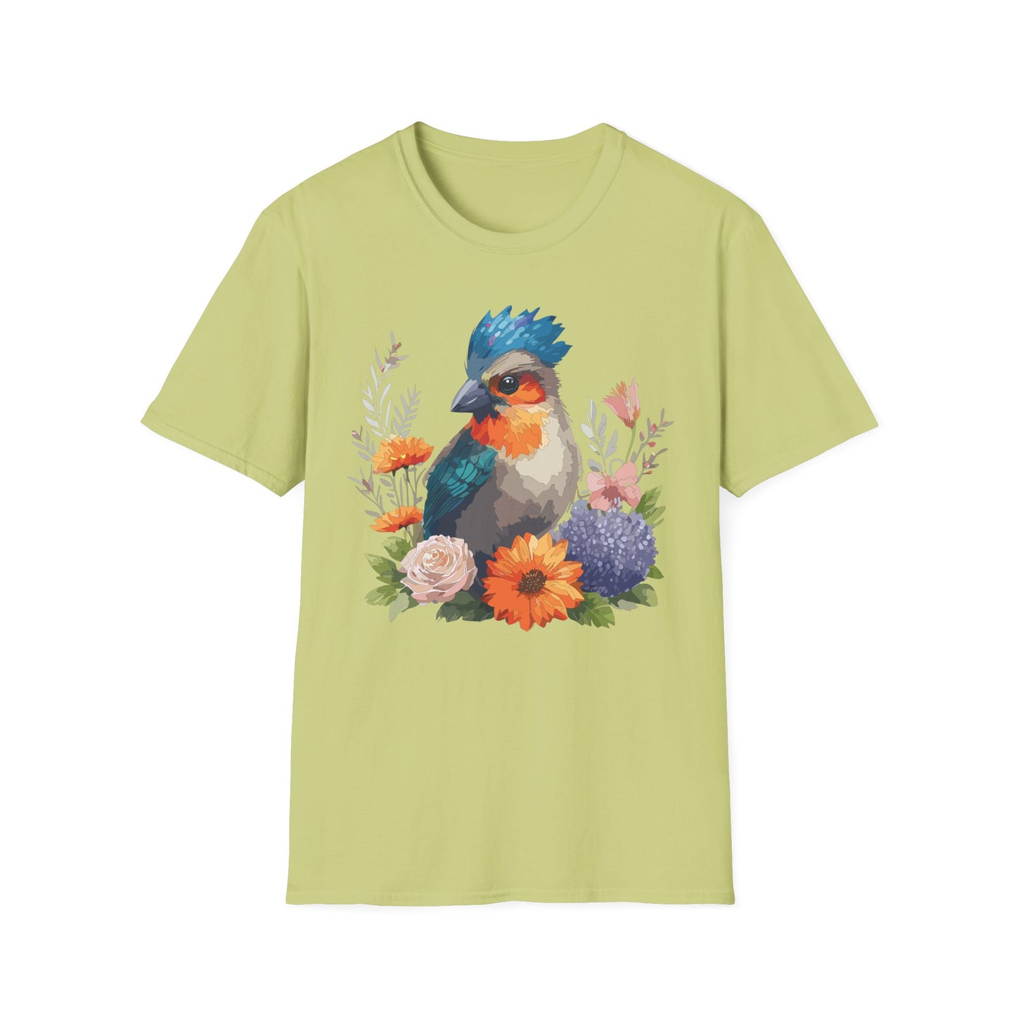 Floral Bluebird T-Shirt Unisex Cotton Short Sleeves Tee Shirt with Bird 2