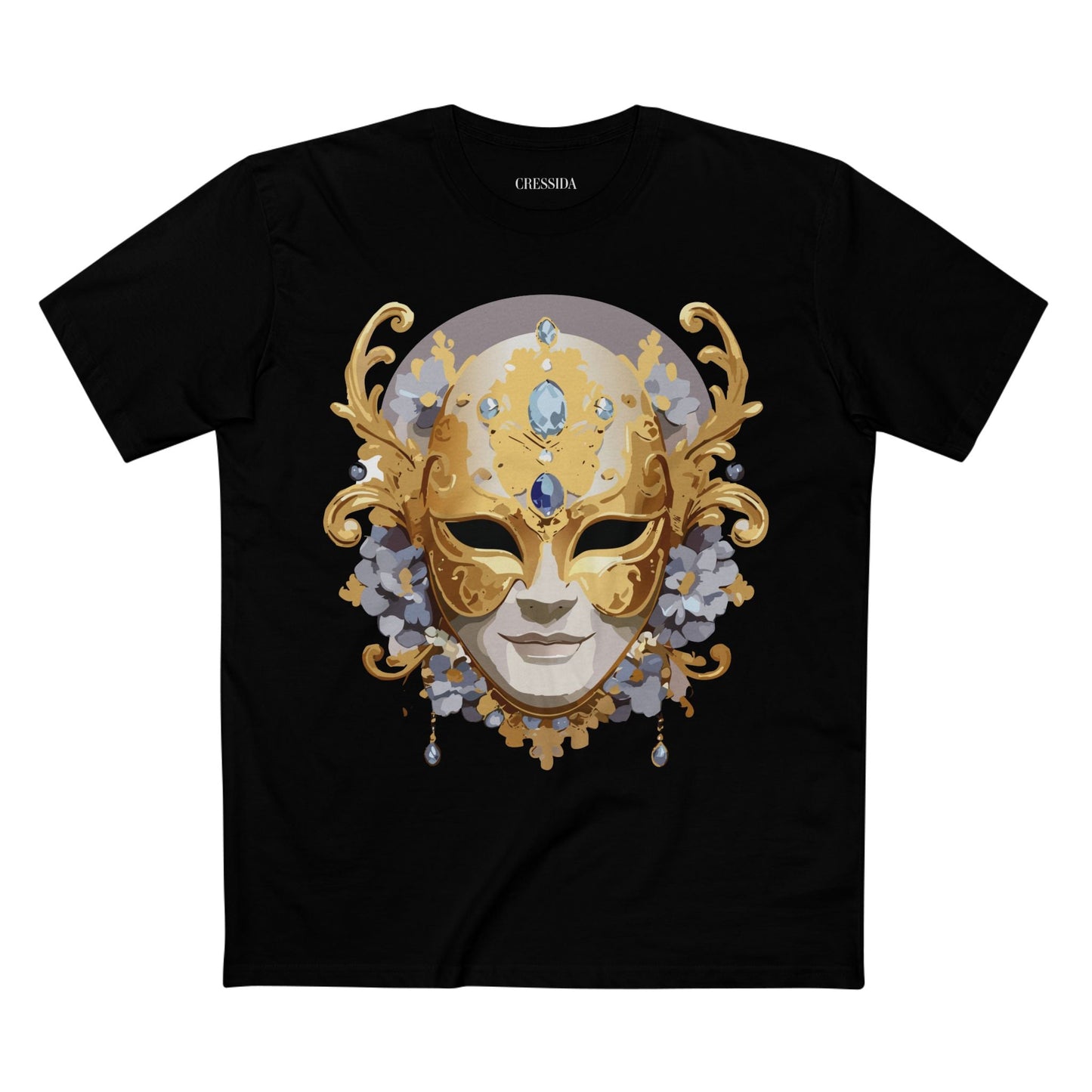 Carnival Mask Graphic T-Shirt Unisex 100 Cotton With Antique Gold Art Design Tee 6