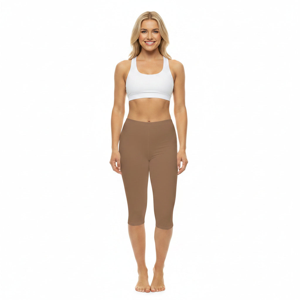 Faded Copper Color Women's Brushed Suede Poly Span Casual Capri Leggings XS-2XL