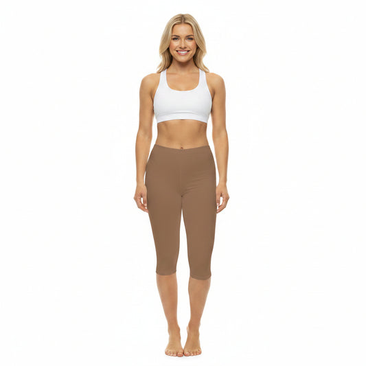 Faded Copper Color Women's Brushed Suede Poly Span Casual Capri Leggings XS-2XL