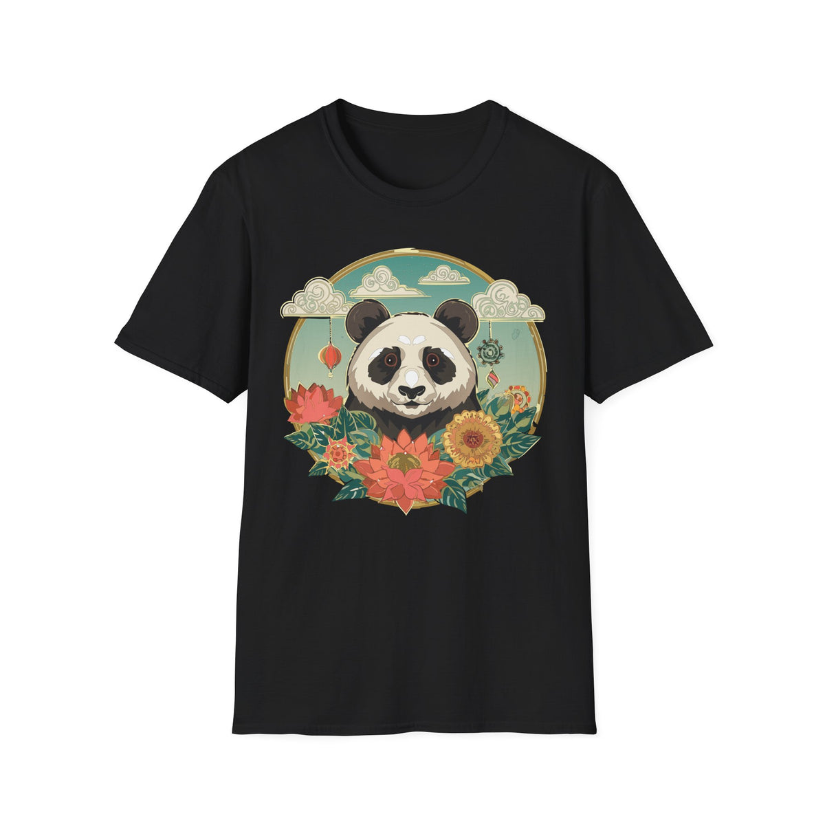 Panda Portrait T-Shirt | Floral Asian-Inspired Illustration
